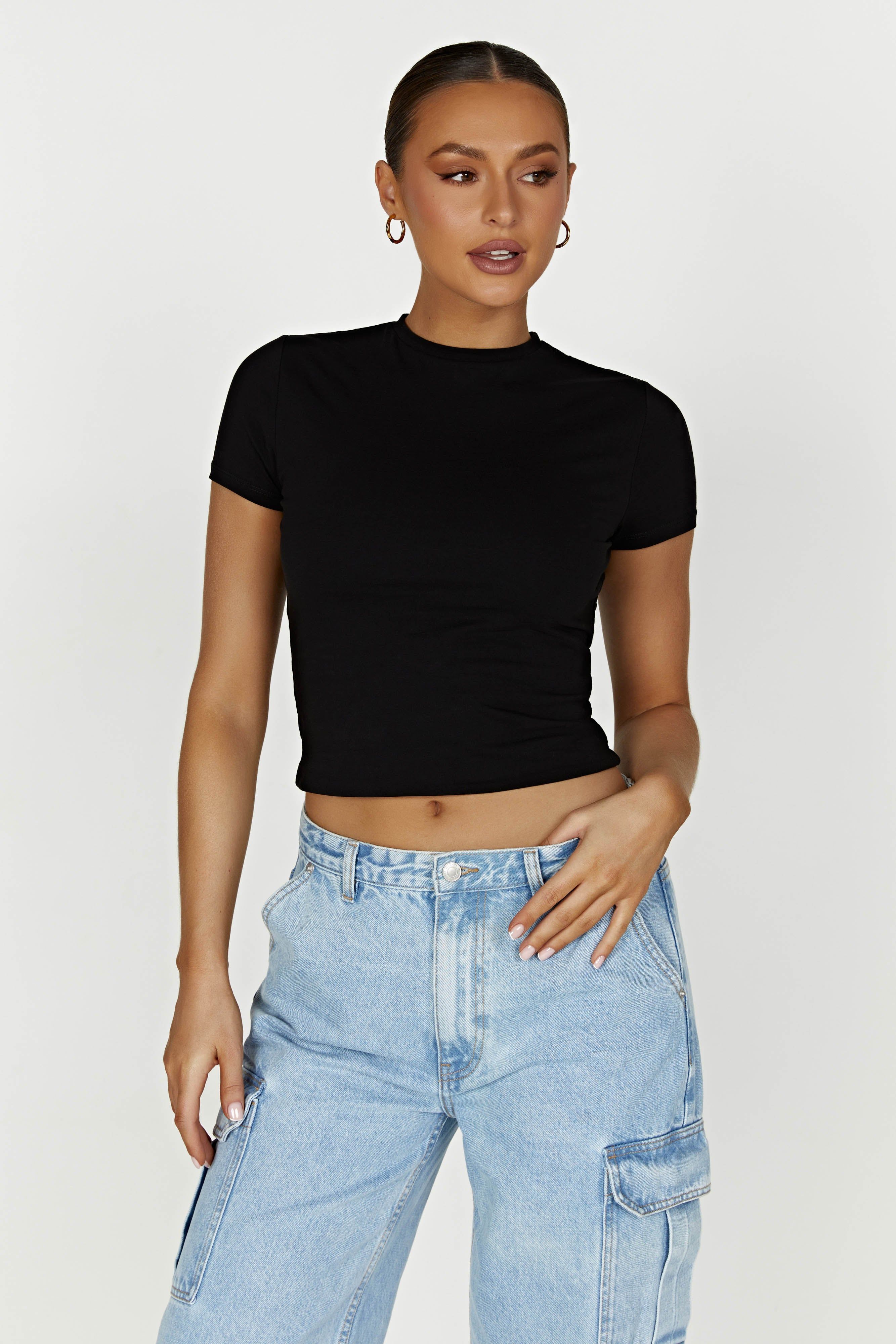 Jeanie Longline T-Shirt - Black sold by Meshki