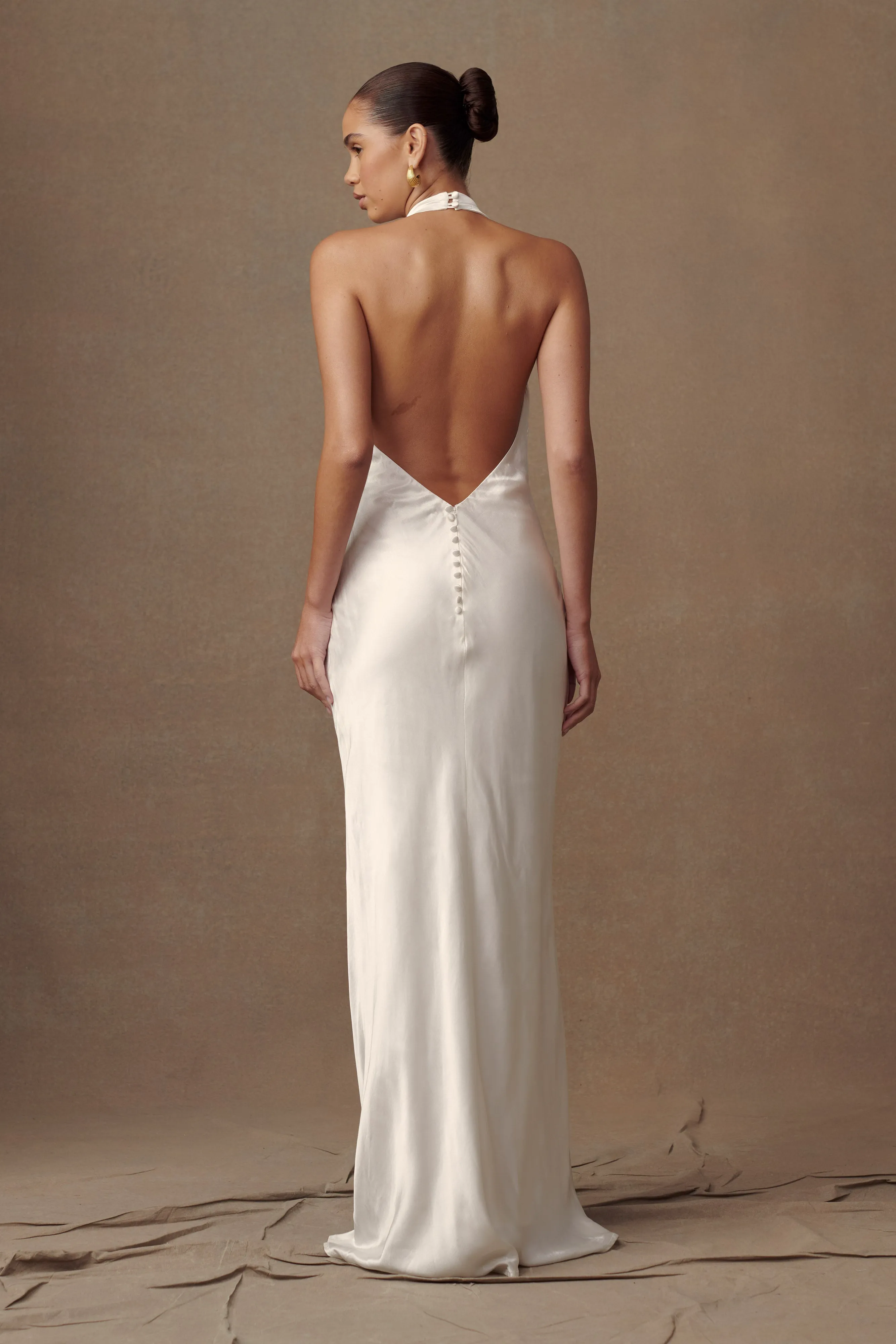 Esther Iridescent Satin Cowl Maxi Dress - Ivory sold by Meshki product image thumbnail 2
