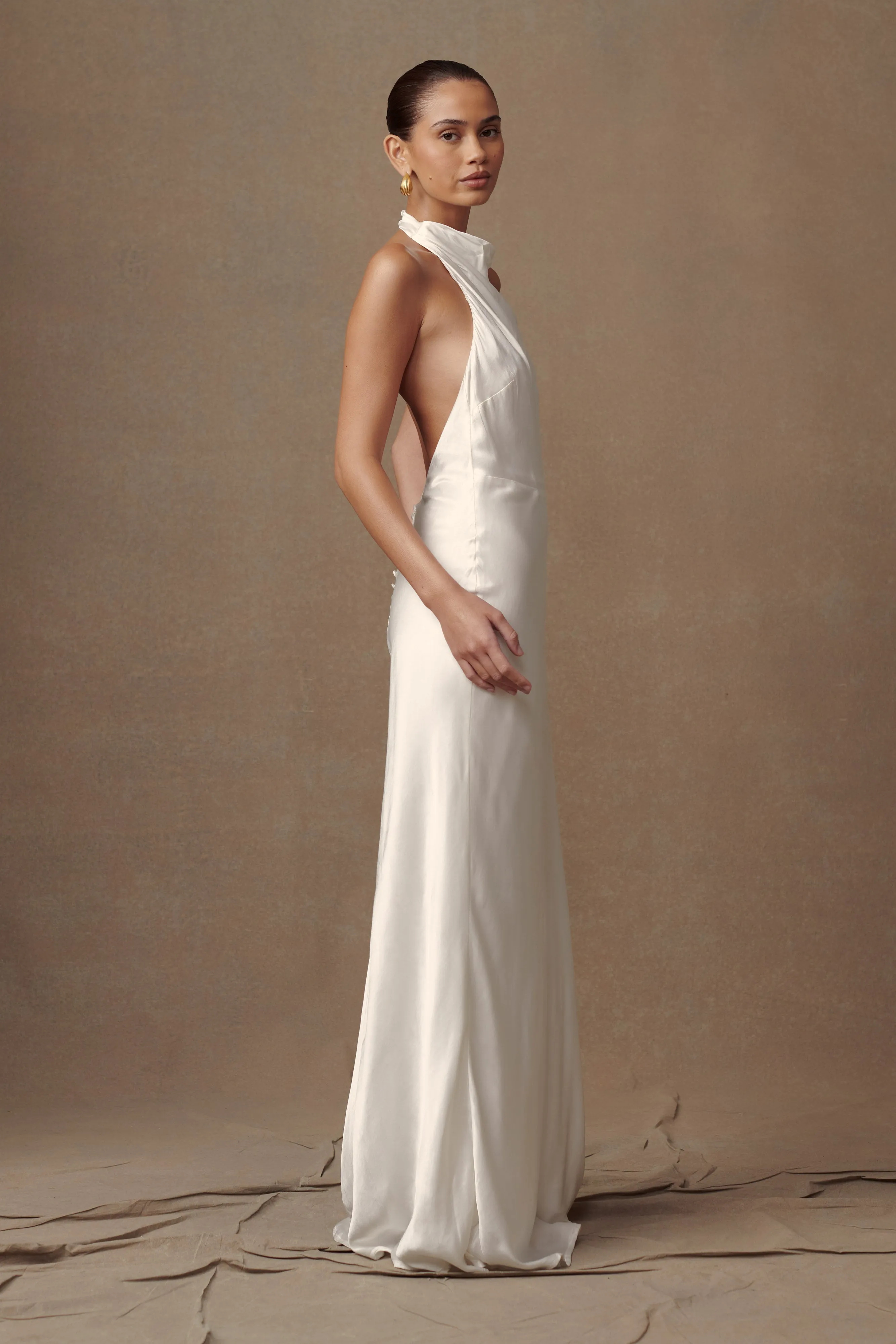 Esther Iridescent Satin Cowl Maxi Dress - Ivory sold by Meshki product image thumbnail 3