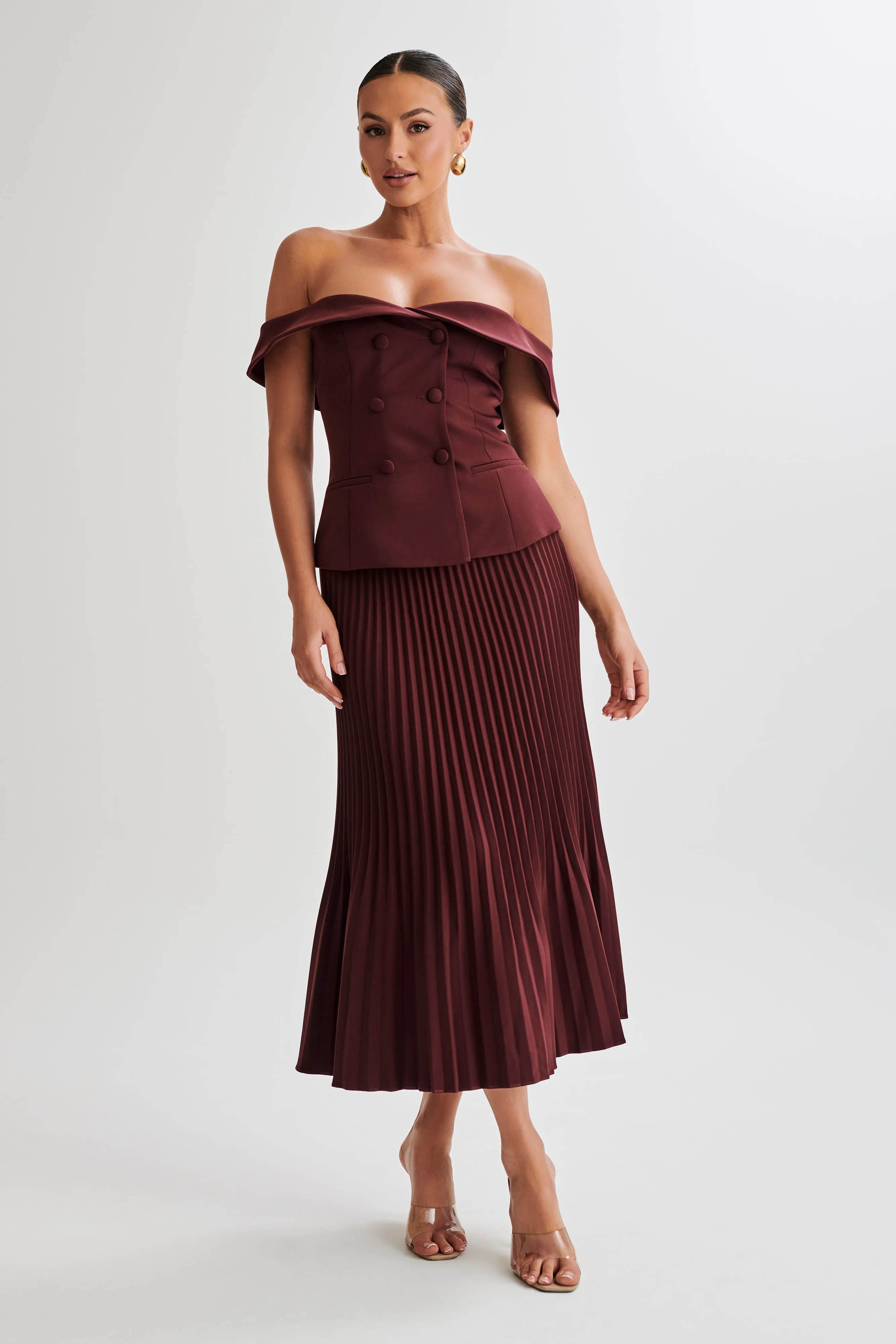 Twyla Pleated Suiting Maxi Skirt - Plum sold by Meshki product image thumbnail 4