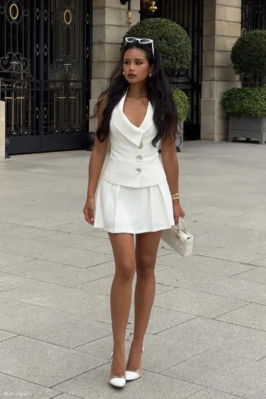 Berkley Suiting Mini Skirt - Ivory made by Meshki