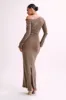 Gabby Tie Sleeve Slinky Maxi Dress - Coco sold by Meshki
