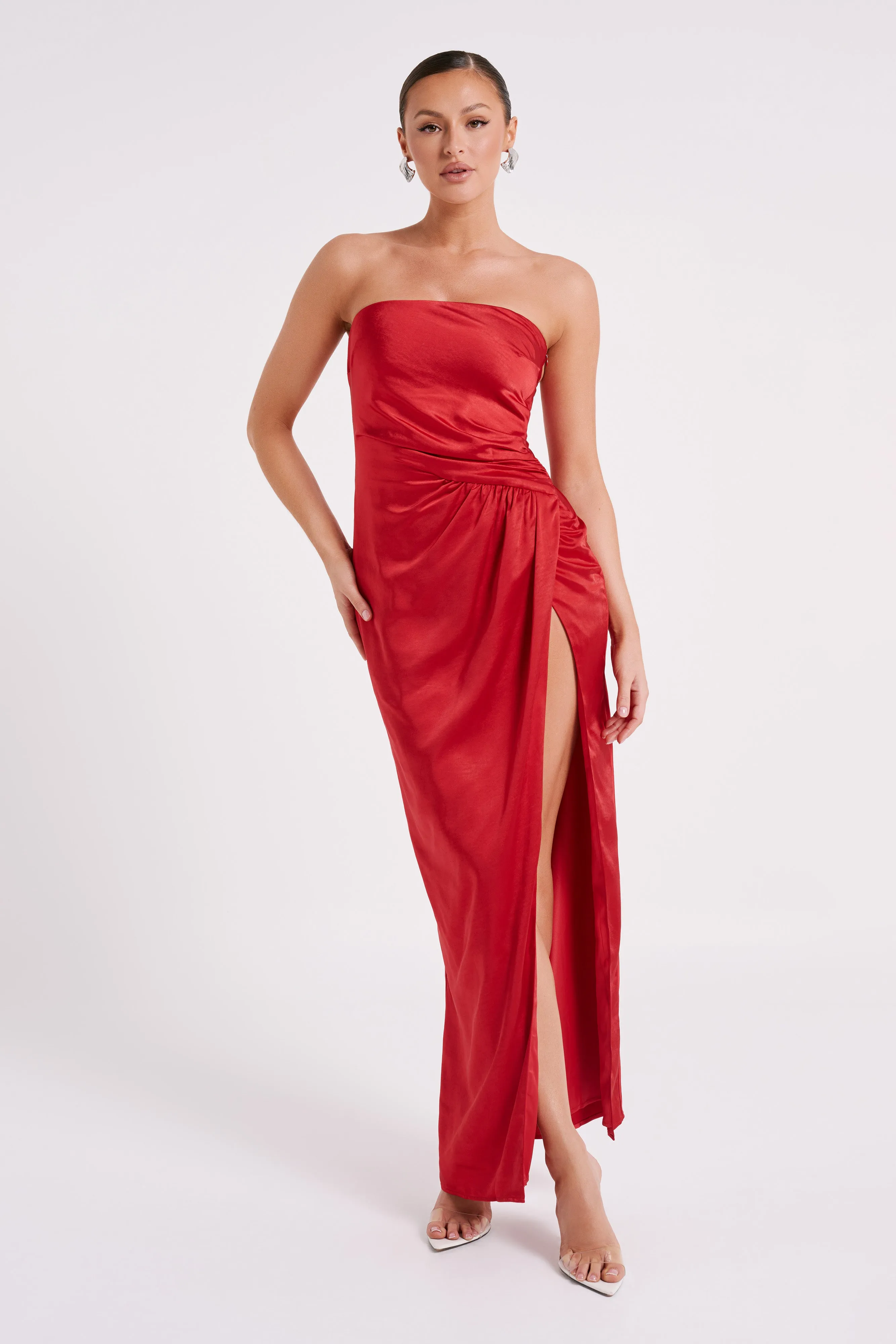 Aminah Draped Strapless Maxi Dress - Red sold by Meshki product image thumbnail 5