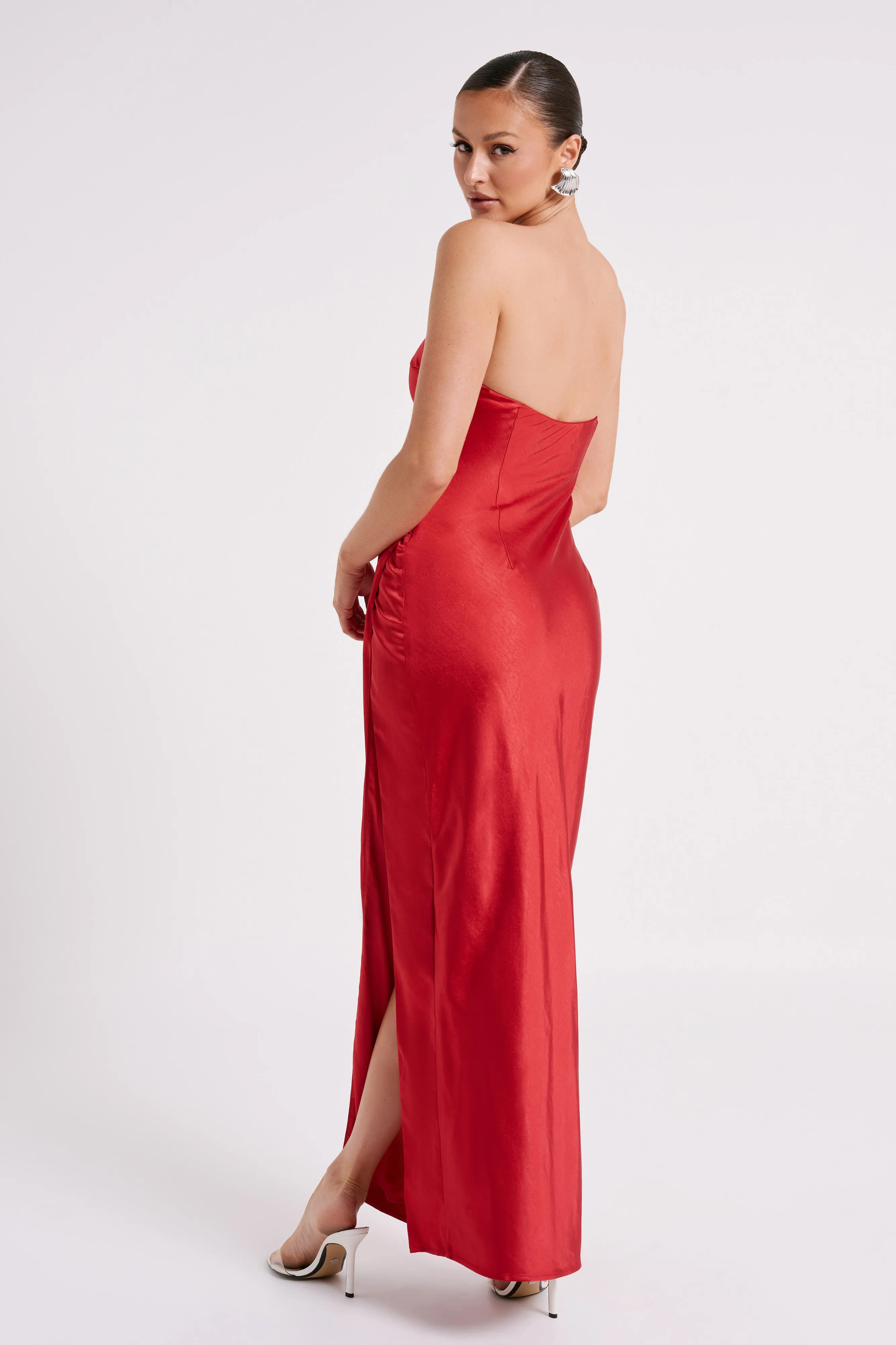 Aminah Draped Strapless Maxi Dress - Red sold by Meshki product image thumbnail 3