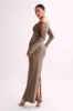 Gabby Tie Sleeve Slinky Maxi Dress - Coco sold by Meshki