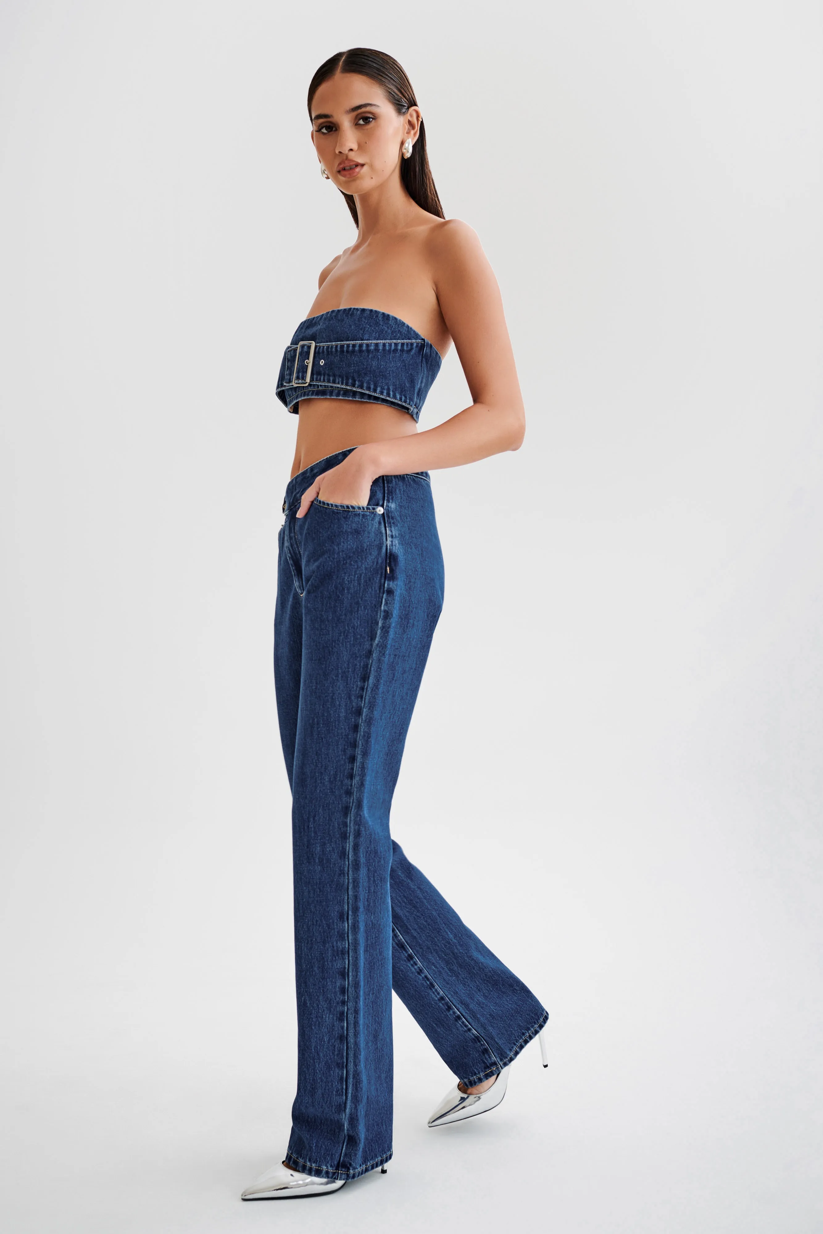 Romona Low Rise Buckle Denim Jean - Dark Blue sold by Meshki product image thumbnail 4