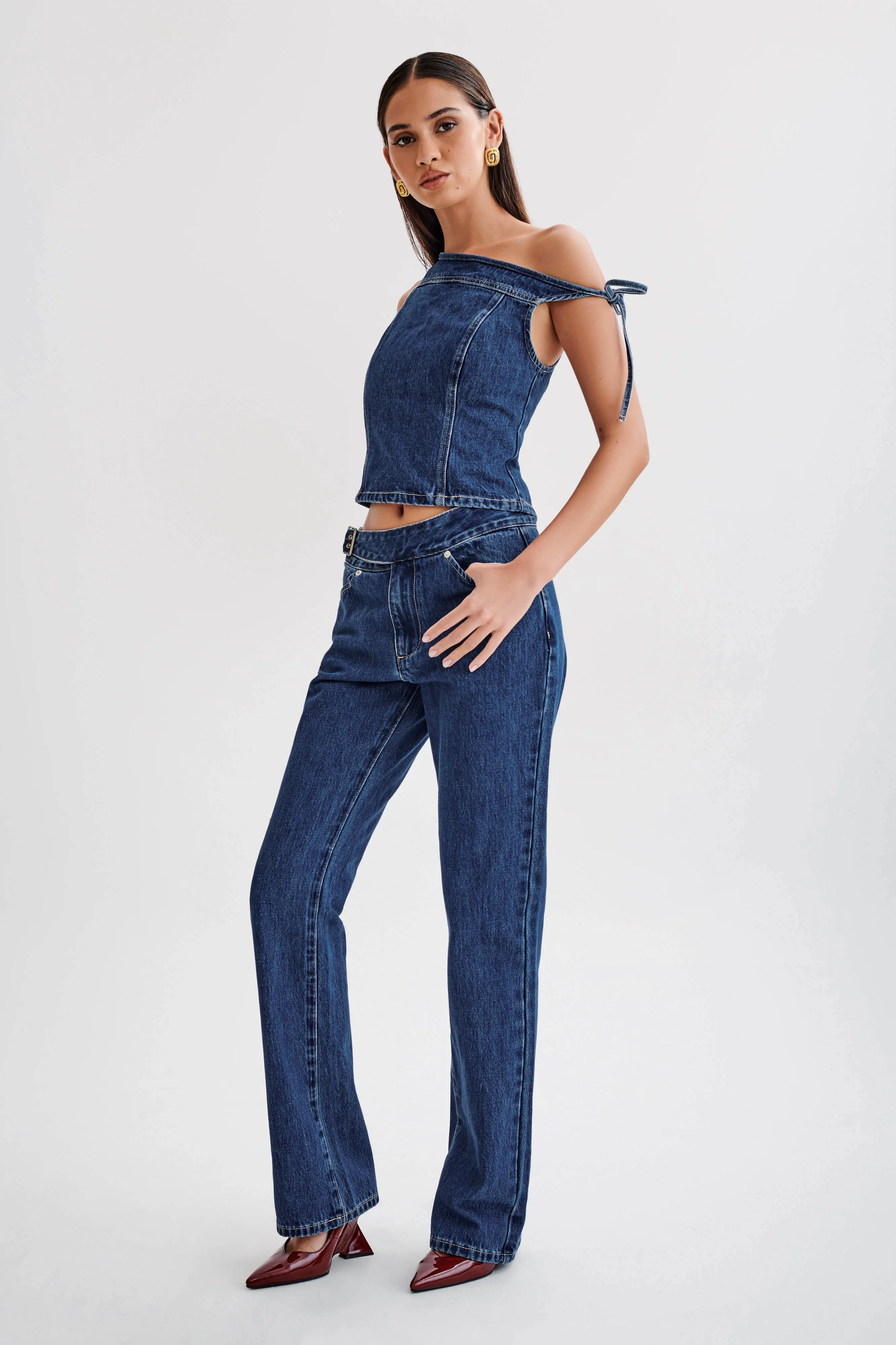 Romona Low Rise Buckle Denim Jean - Dark Blue sold by Meshki product image thumbnail 5