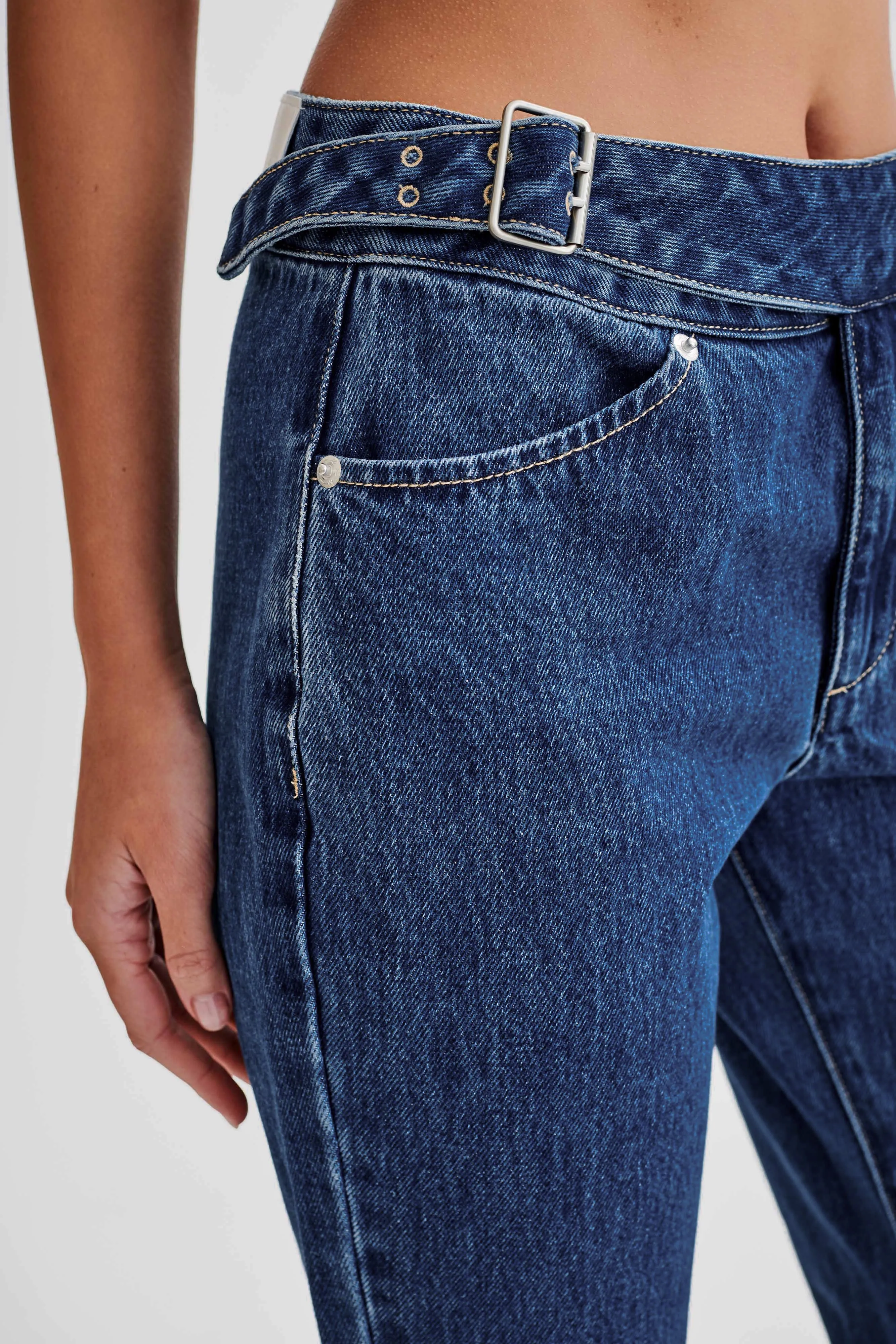 Romona Low Rise Buckle Denim Jean - Dark Blue sold by Meshki product image thumbnail 2