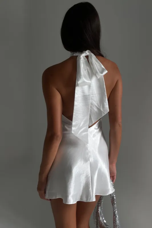 Cartia Bow Halter Micro Mini Dress - White sold by Meshki
