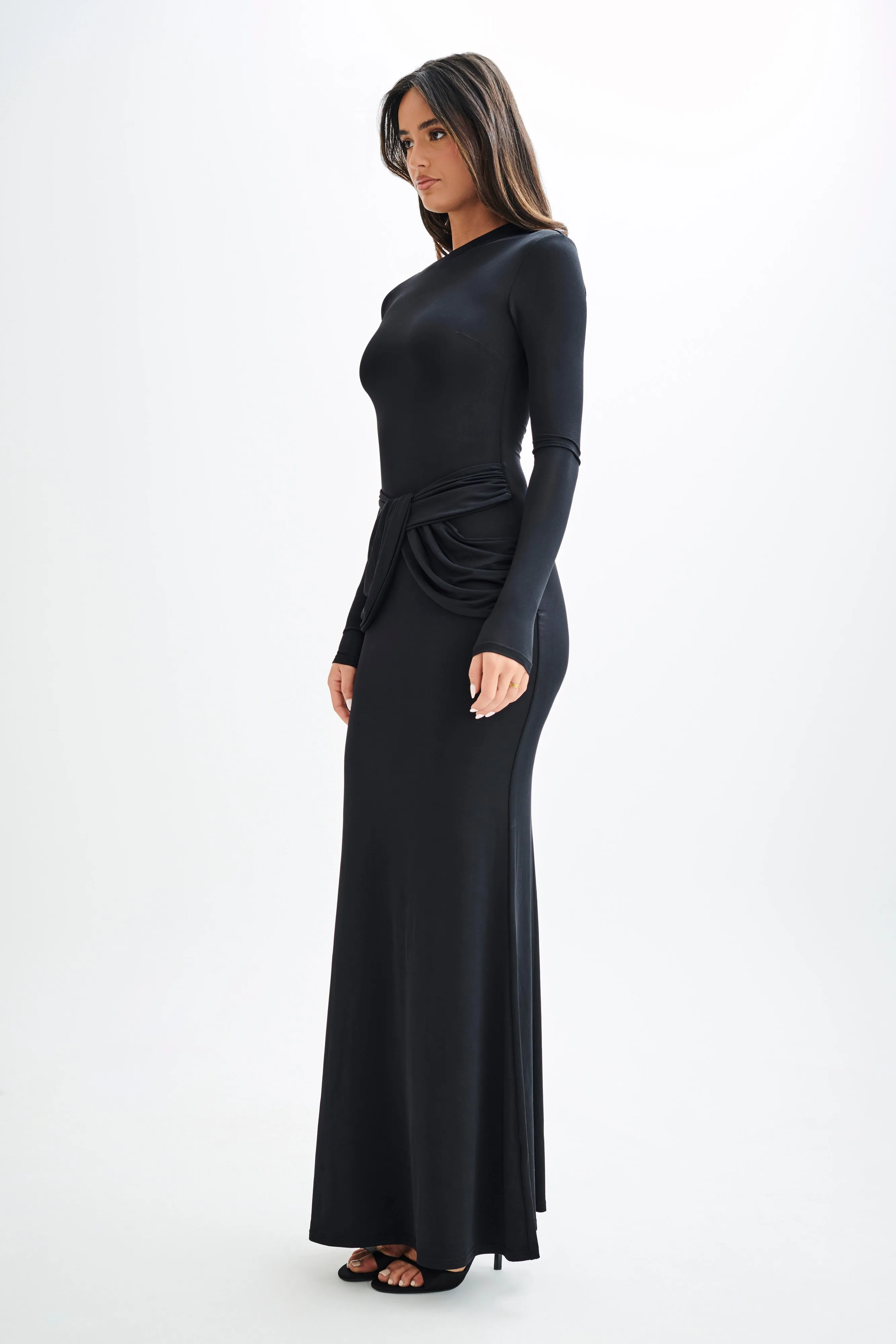 Halcyon Long Sleeve Slinky Maxi Dress - Black sold by Meshki product image thumbnail 4