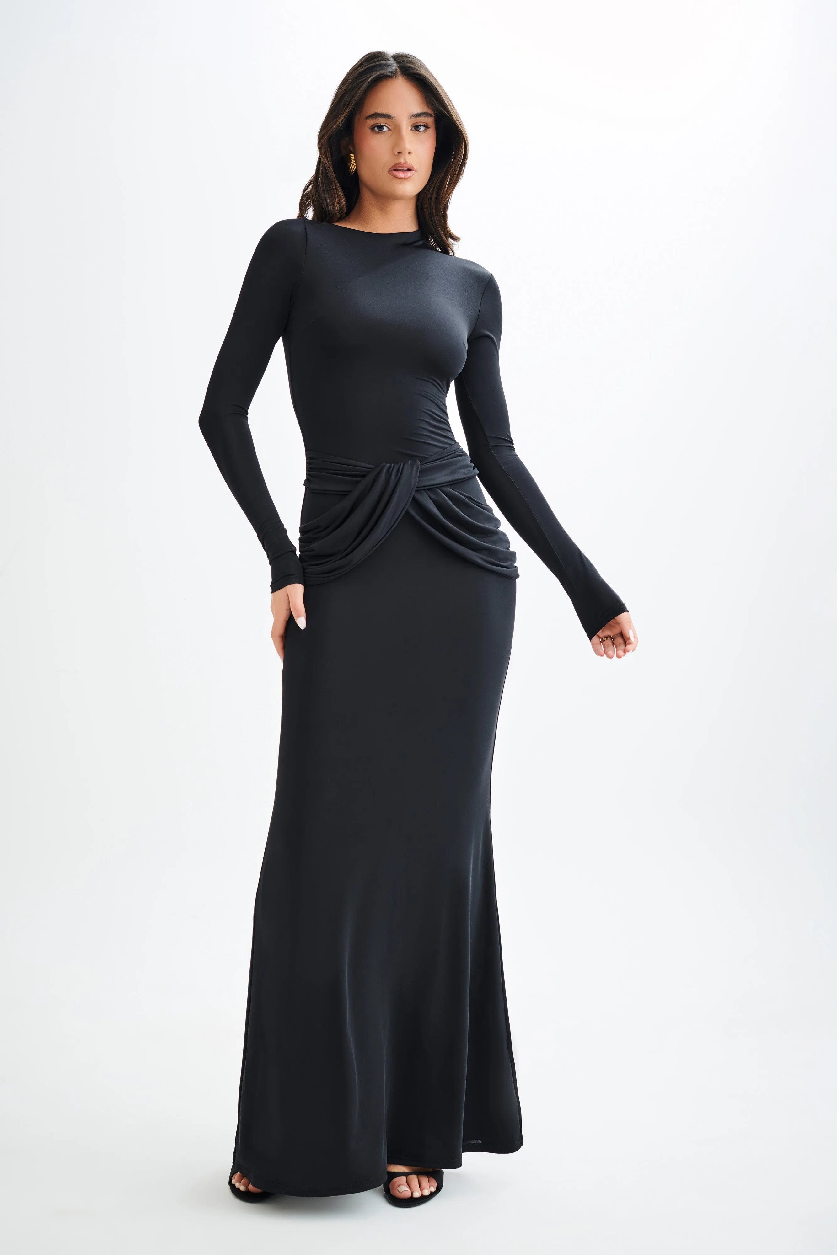Halcyon Long Sleeve Slinky Maxi Dress - Black sold by Meshki product image thumbnail 5