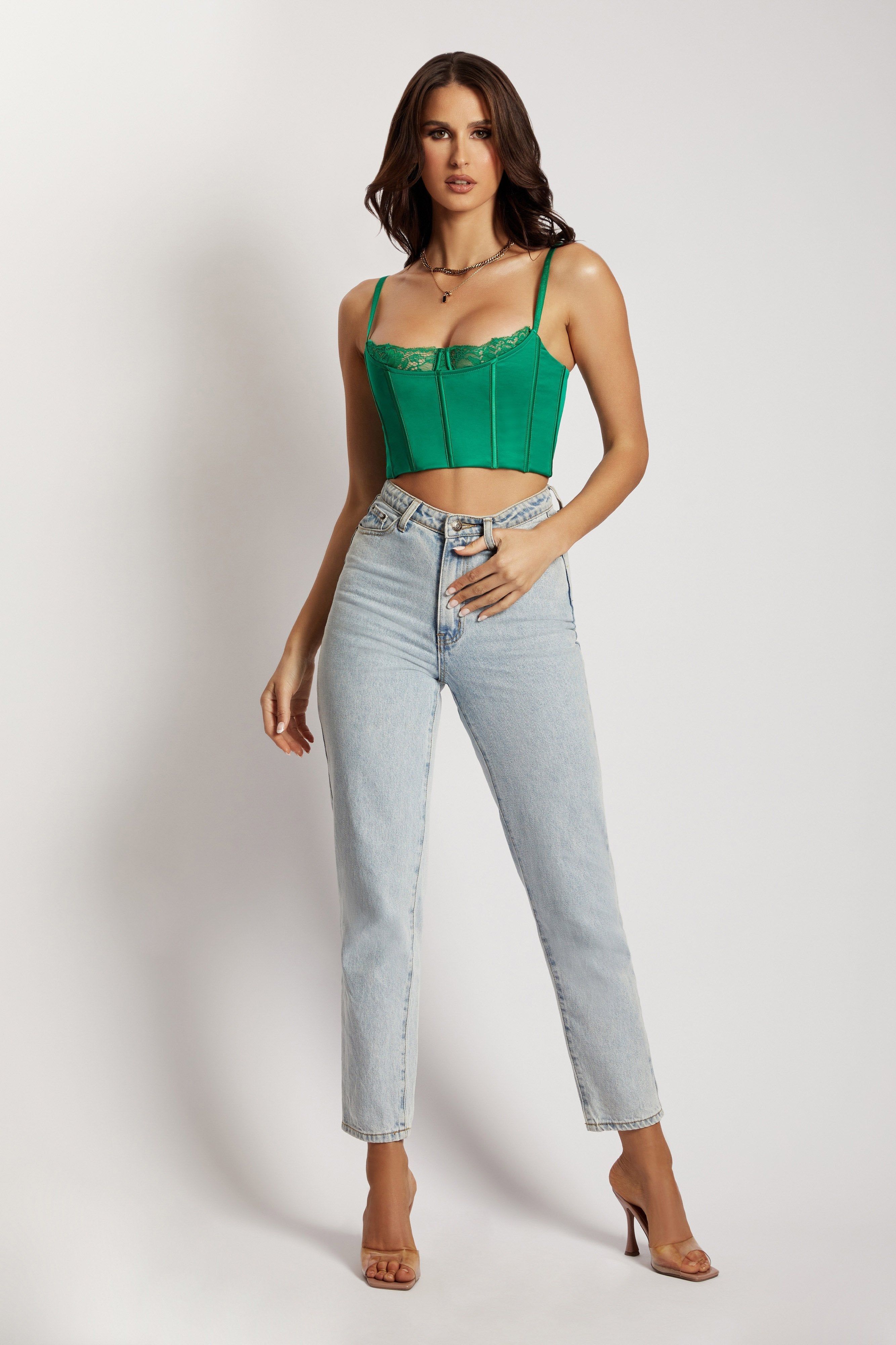Lake Lace Cami Crop Top - Green sold by Meshki product image thumbnail 3