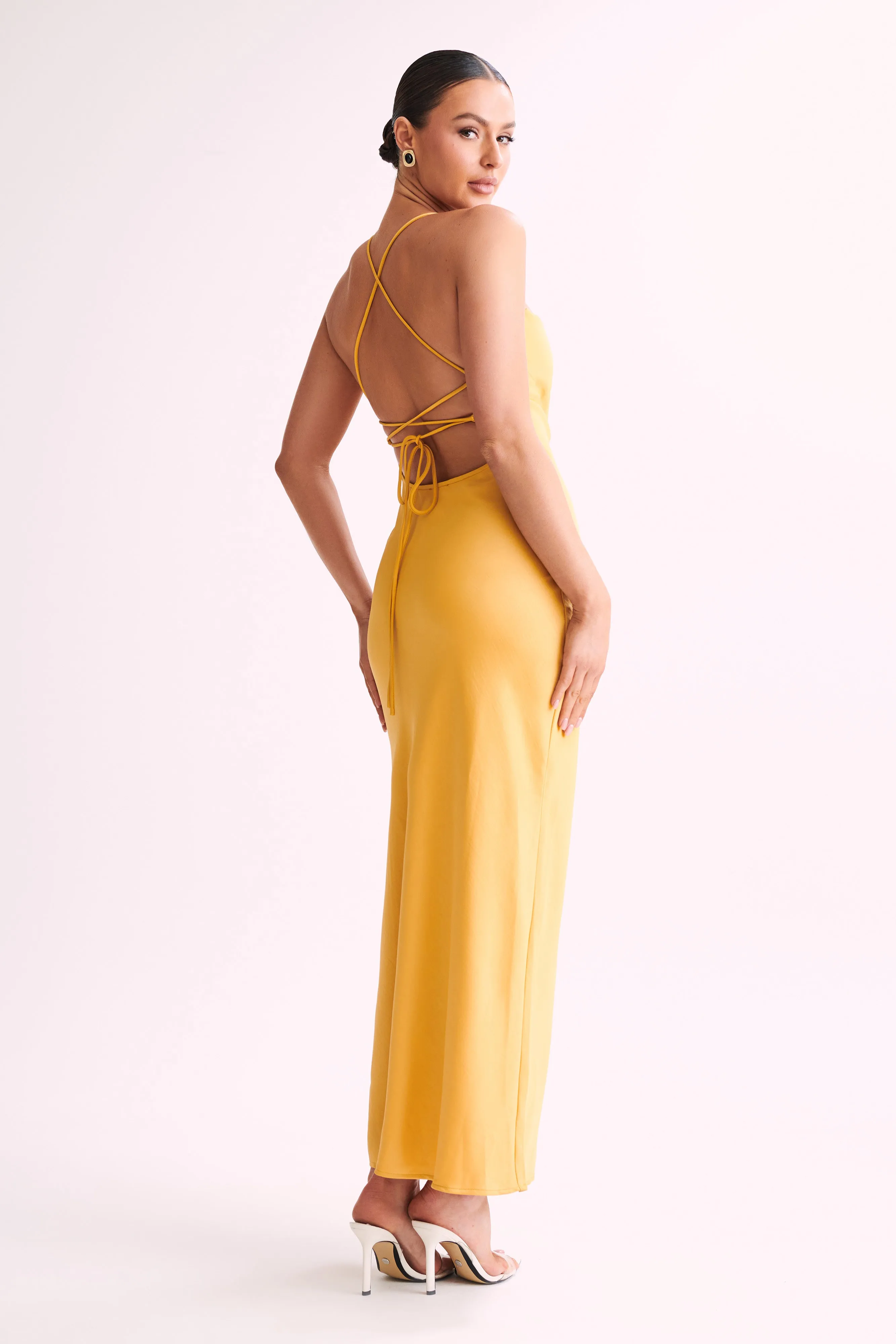 Sydney Straight Neck Slip Maxi Dress - Yellow sold by Meshki product image thumbnail 5