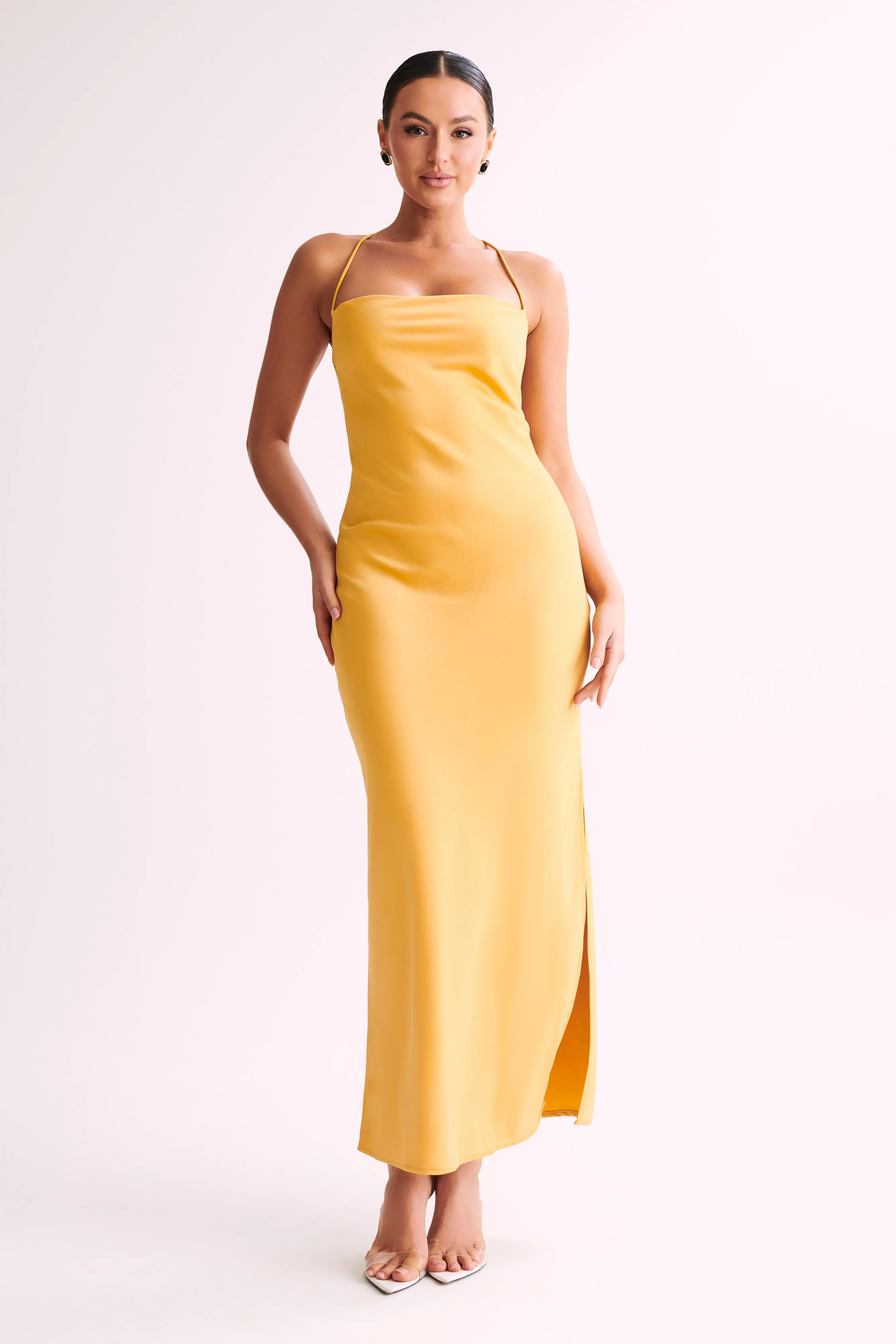 Sydney Straight Neck Slip Maxi Dress - Yellow sold by Meshki