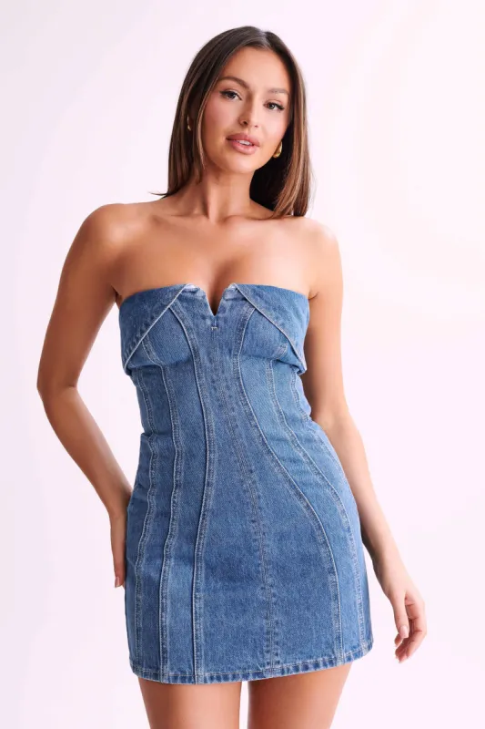 Aryana Denim Mini Dress - 70'S Blue | Parallel
