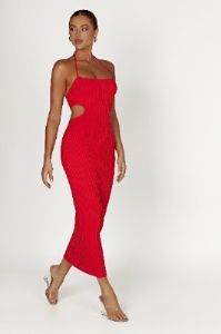 Morgan Halter Knit Midi Dress - Red sold by Meshki