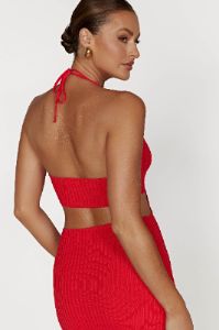 Morgan Halter Knit Midi Dress - Red sold by Meshki