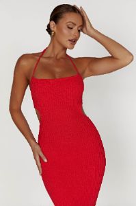 Morgan Halter Knit Midi Dress - Red sold by Meshki