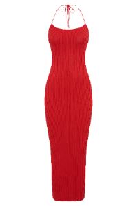 Morgan Halter Knit Midi Dress - Red sold by Meshki