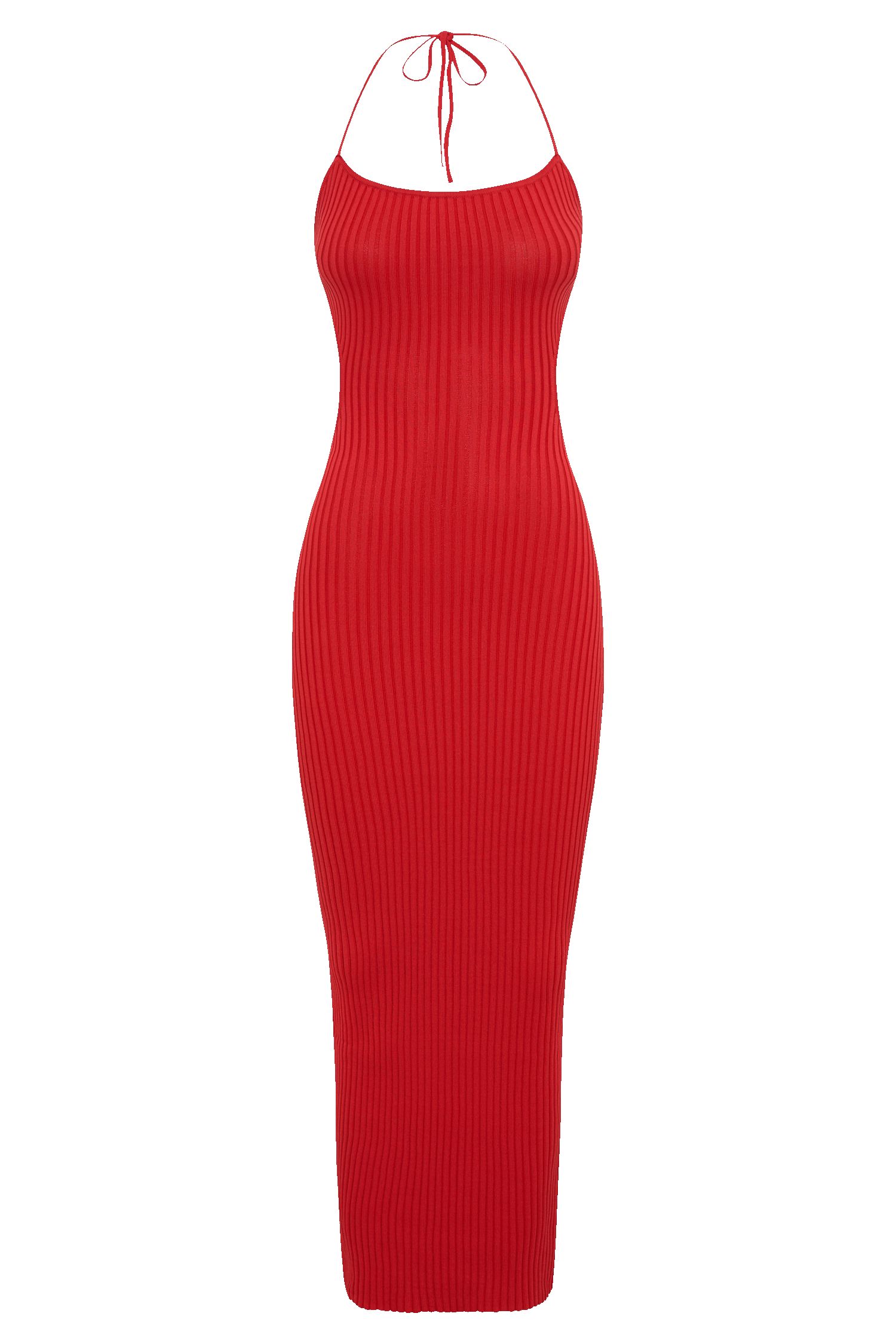 Morgan Halter Knit Midi Dress - Red | Parallel