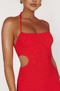 Morgan Halter Knit Midi Dress - Red sold by Meshki