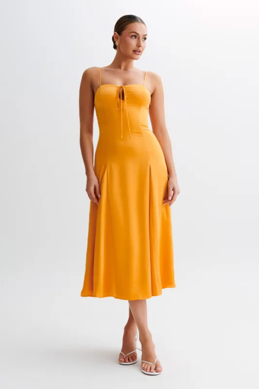 Luciana Satin Midi Dress - Tangerine sold by Meshki