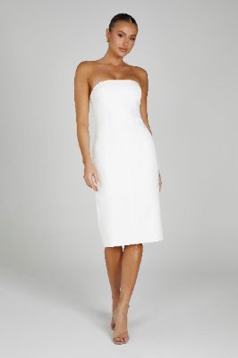 Marianne Strapless Crepe Midi Dress - White sold by Meshki