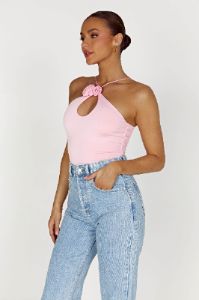 Adeline Rose Halter Top - Baby Pink sold by Meshki