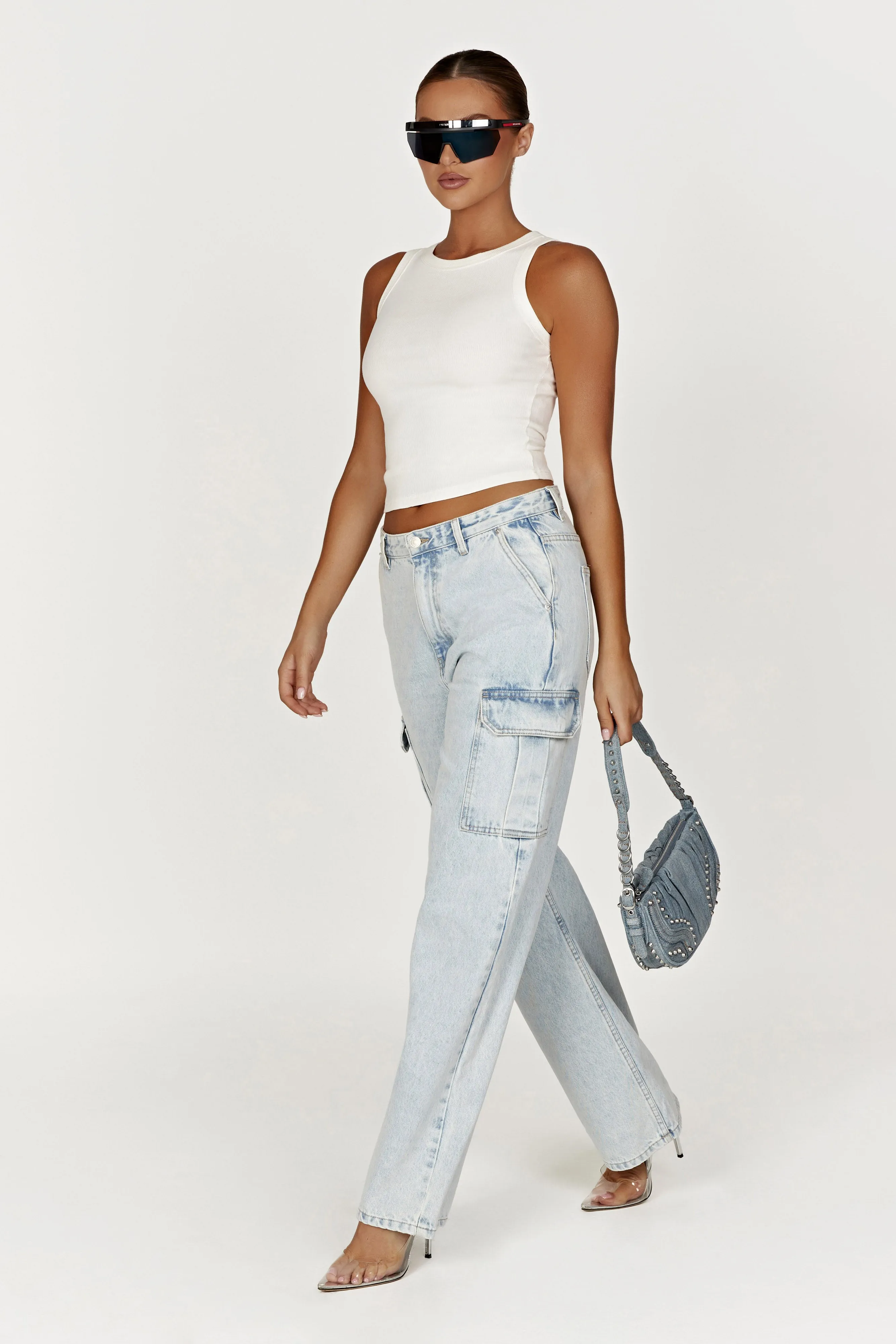 Zanna Ribbed Tank Top - White sold by Meshki product image thumbnail 4