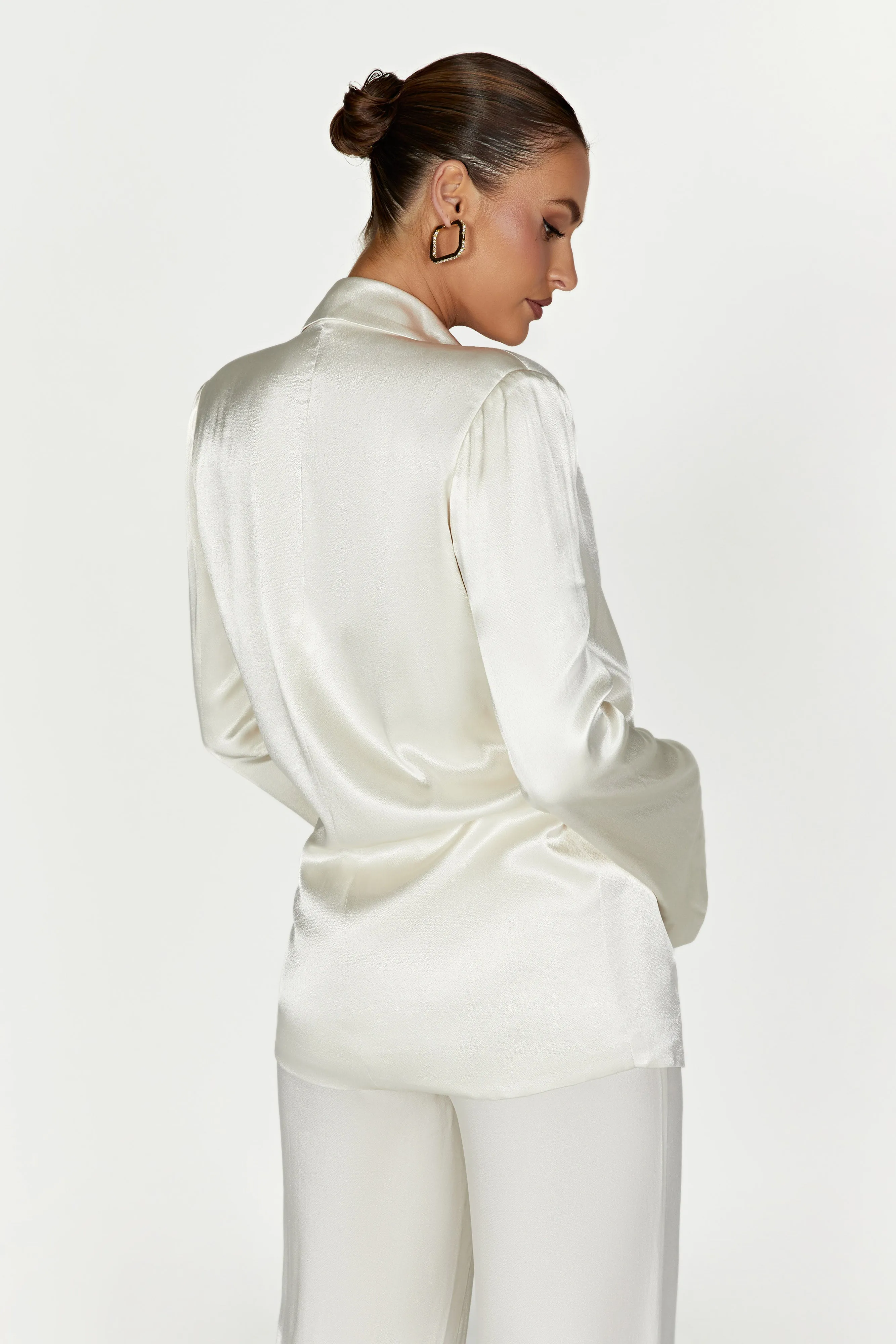 Aspyn Satin Blazer Jacket - Ivory sold by Meshki product image thumbnail 3