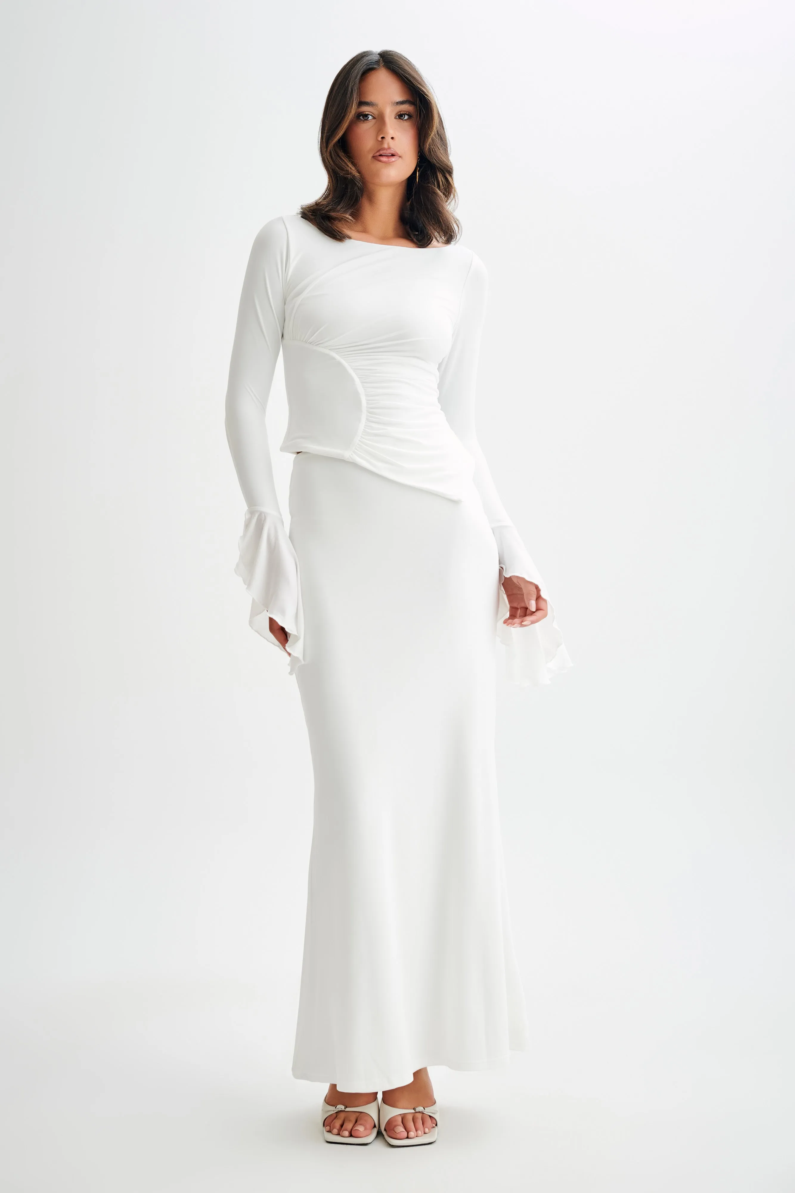 Bruna Slinky Fishtail Maxi Skirt - White sold by Meshki product image thumbnail 2