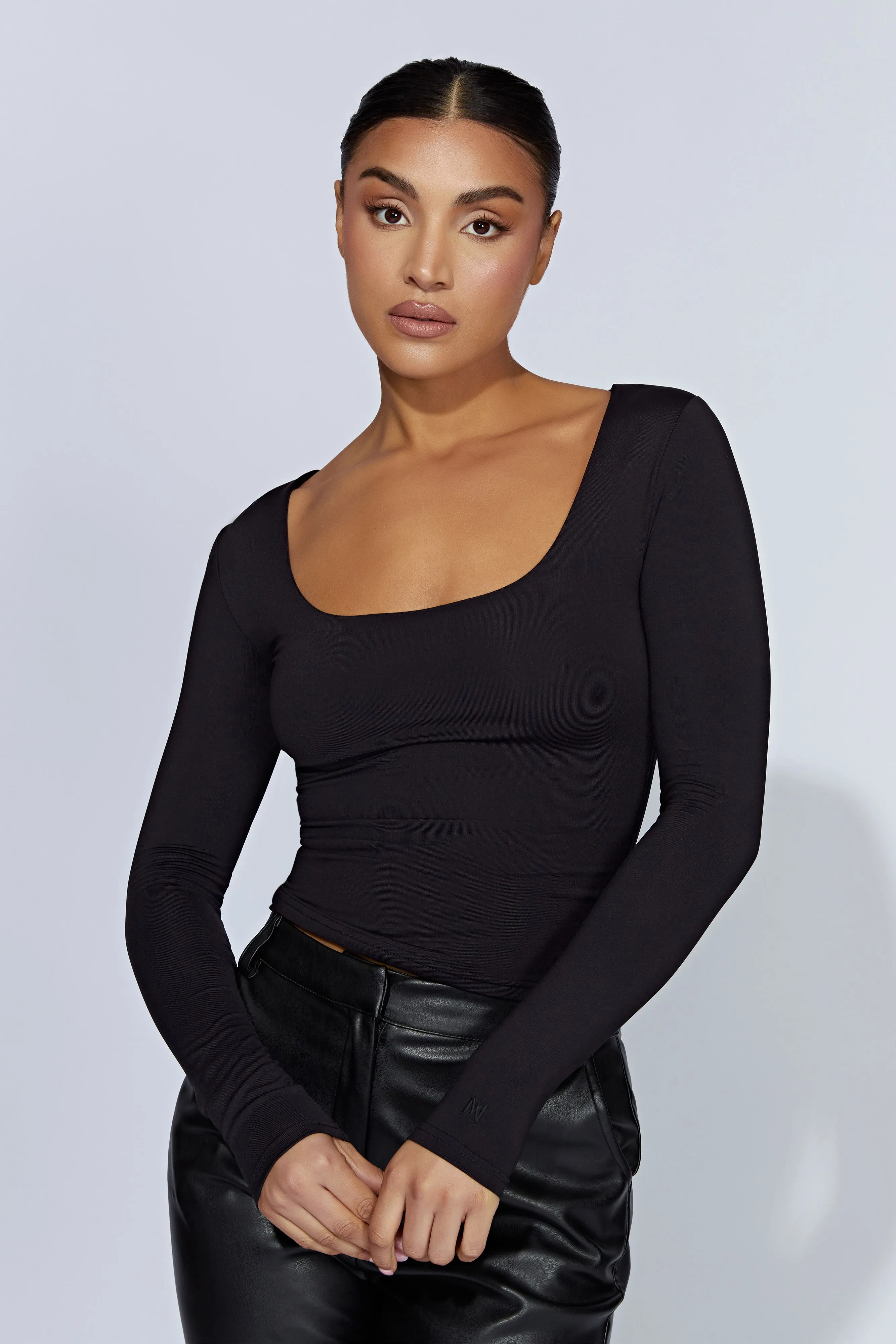 Heather Scooped Long Sleeve Top - Black sold by Meshki product image thumbnail 4
