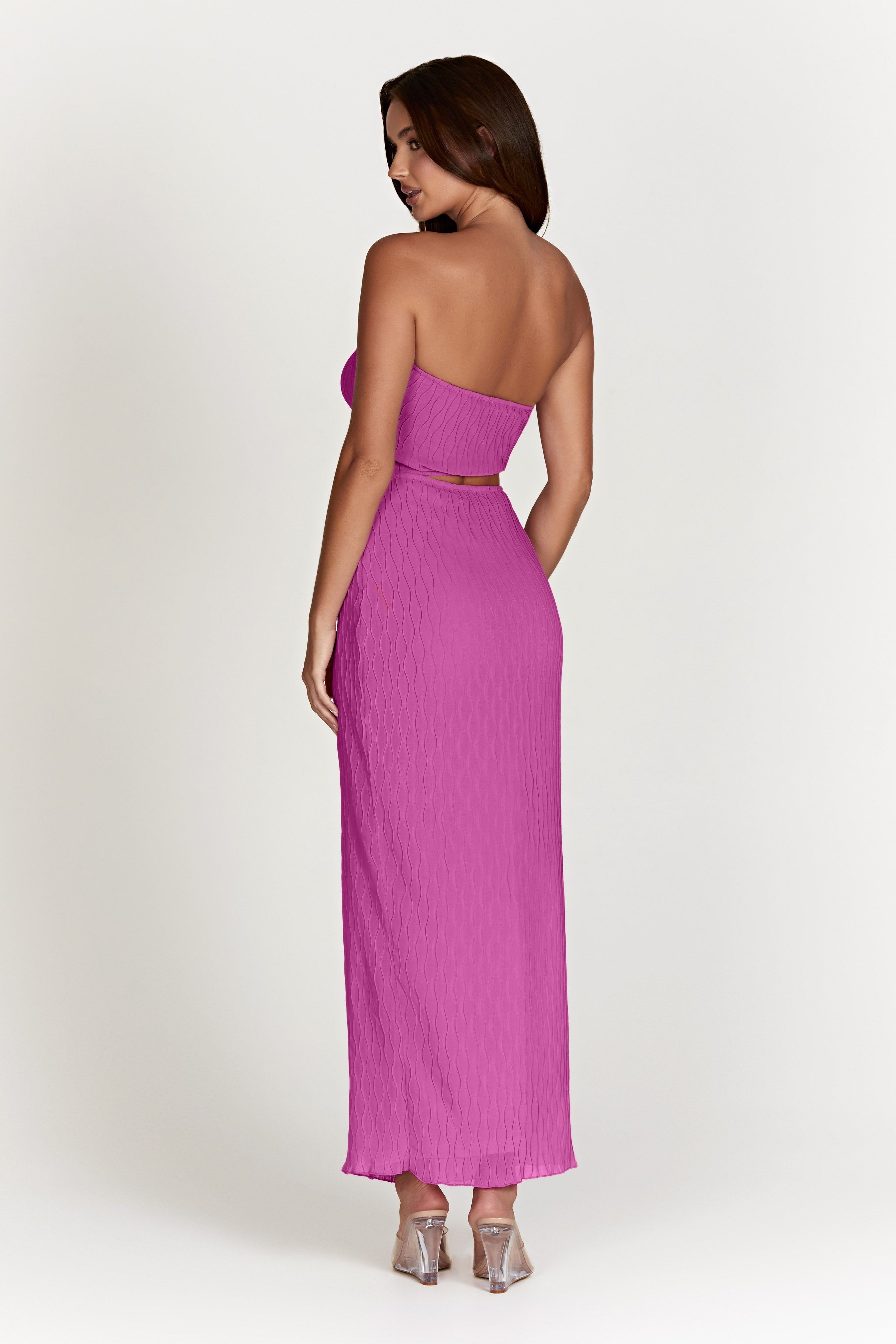 Christine Wave Pleat Maxi Dress With Cut Out - Rose Pink sold by Meshki product image thumbnail 2