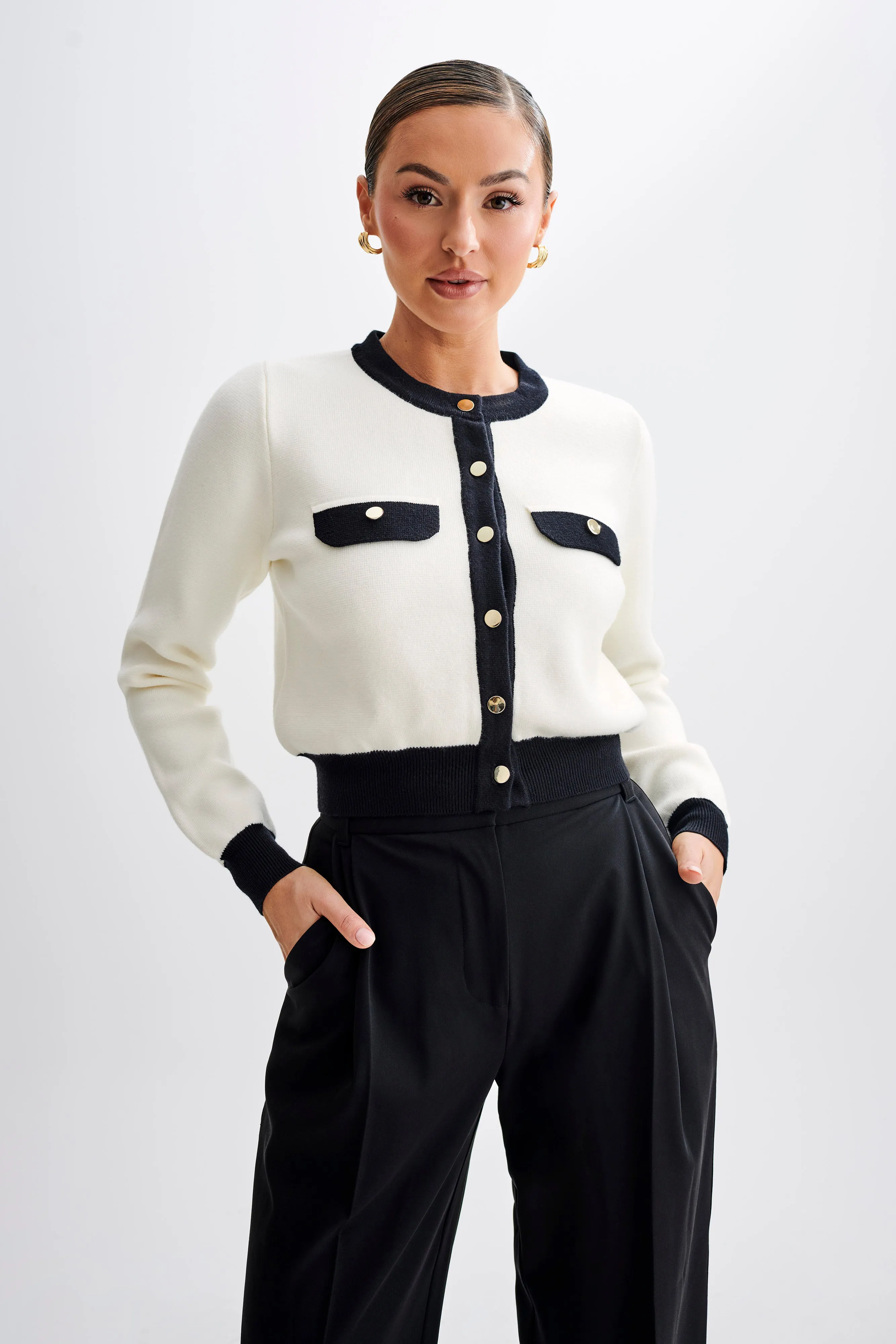 Tabitha Contrast Knit Cardigan - Ivory sold by Meshki product image thumbnail 4