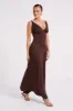 Kamala Low Back Satin Maxi Dress - Dark Chocolate sold by Meshki