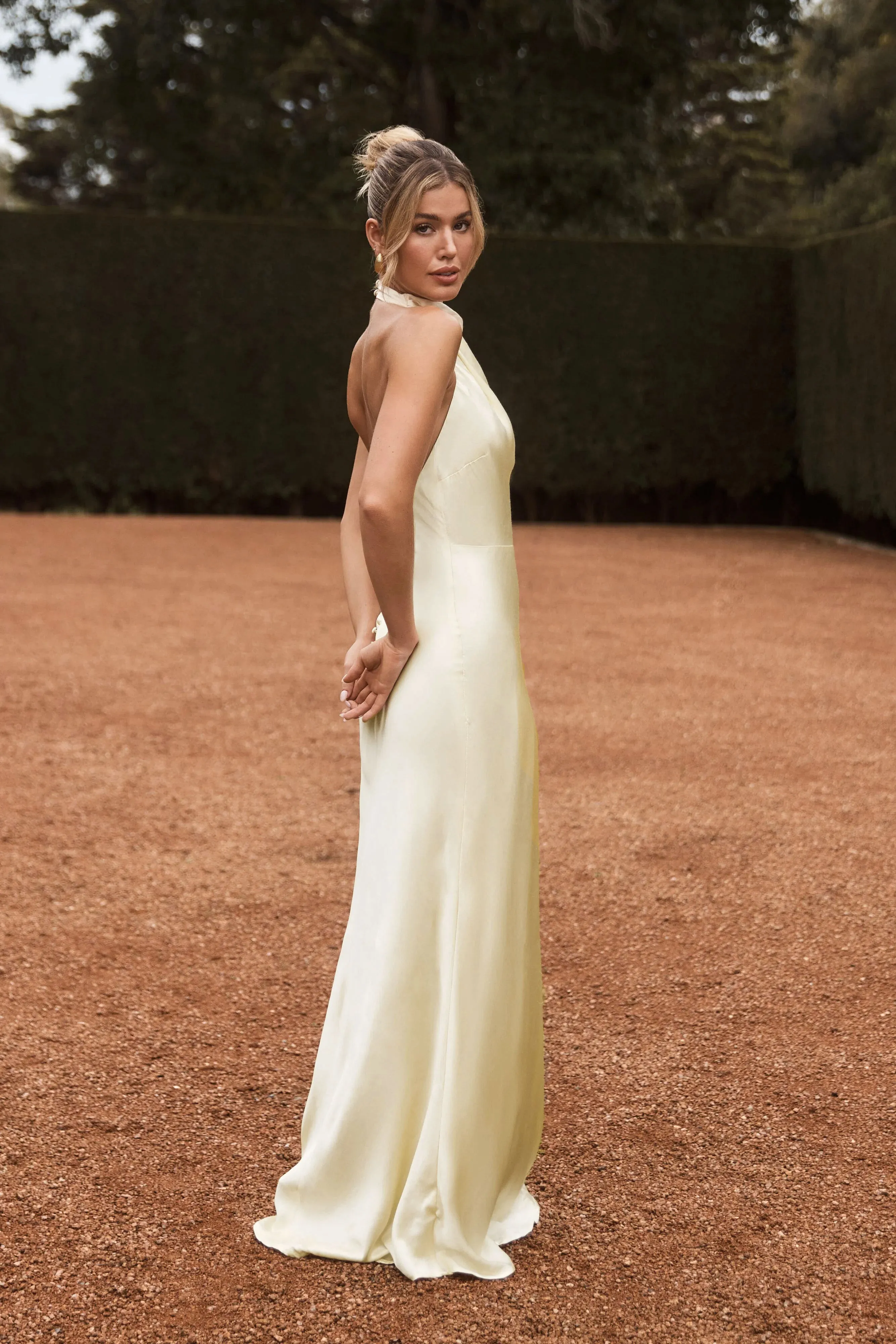 Esther Iridescent Satin Cowl Maxi Dress - Lemon Sorbet sold by Meshki product image thumbnail 3