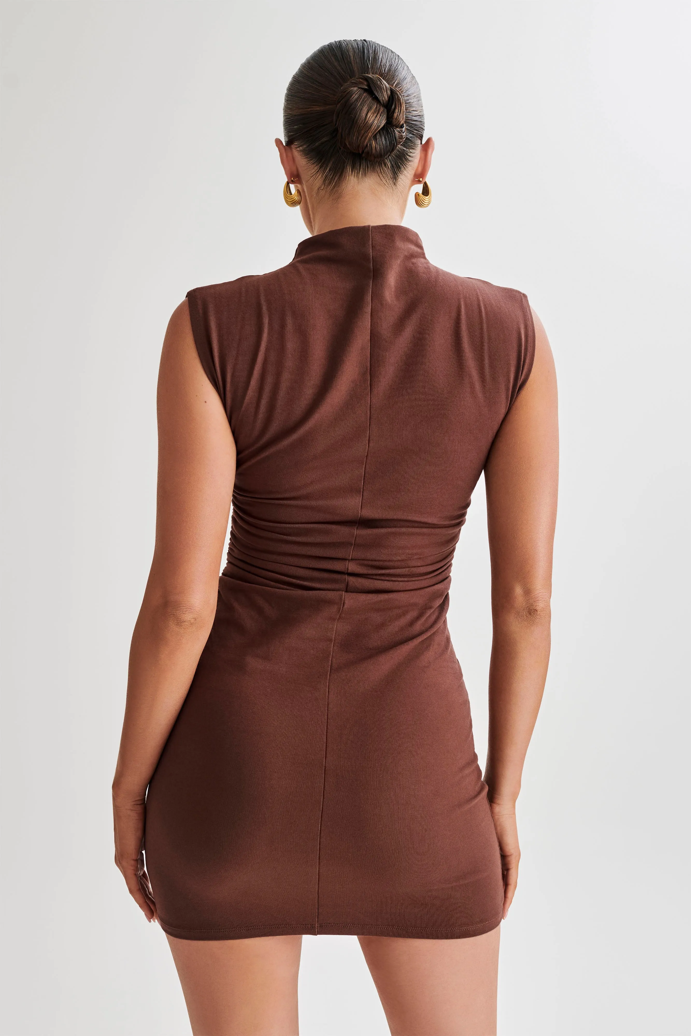 Melania High Neck Mini Dress - Mocha | Parallel
