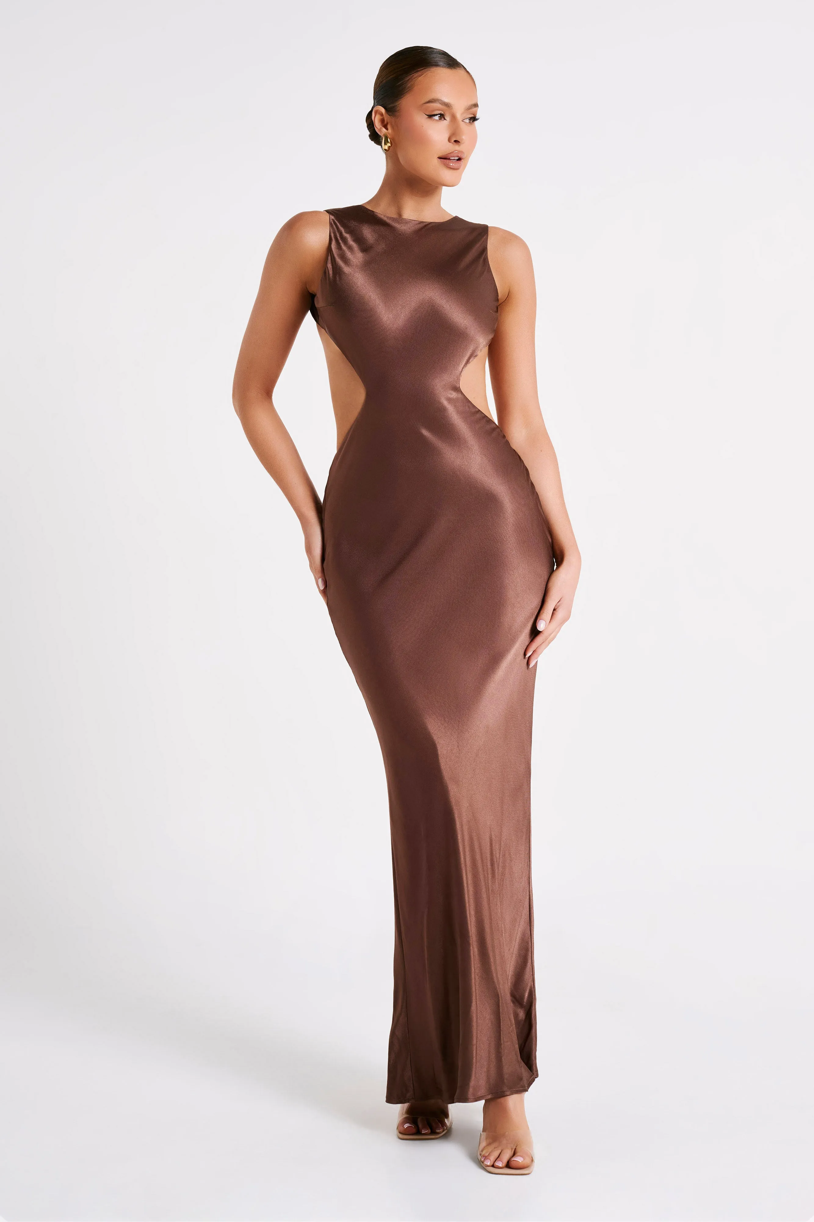 Electra Satin Cut Out Maxi Dress - Mocha sold by Meshki product image thumbnail 5
