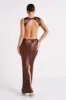 Electra Satin Cut Out Maxi Dress - Mocha sold by Meshki