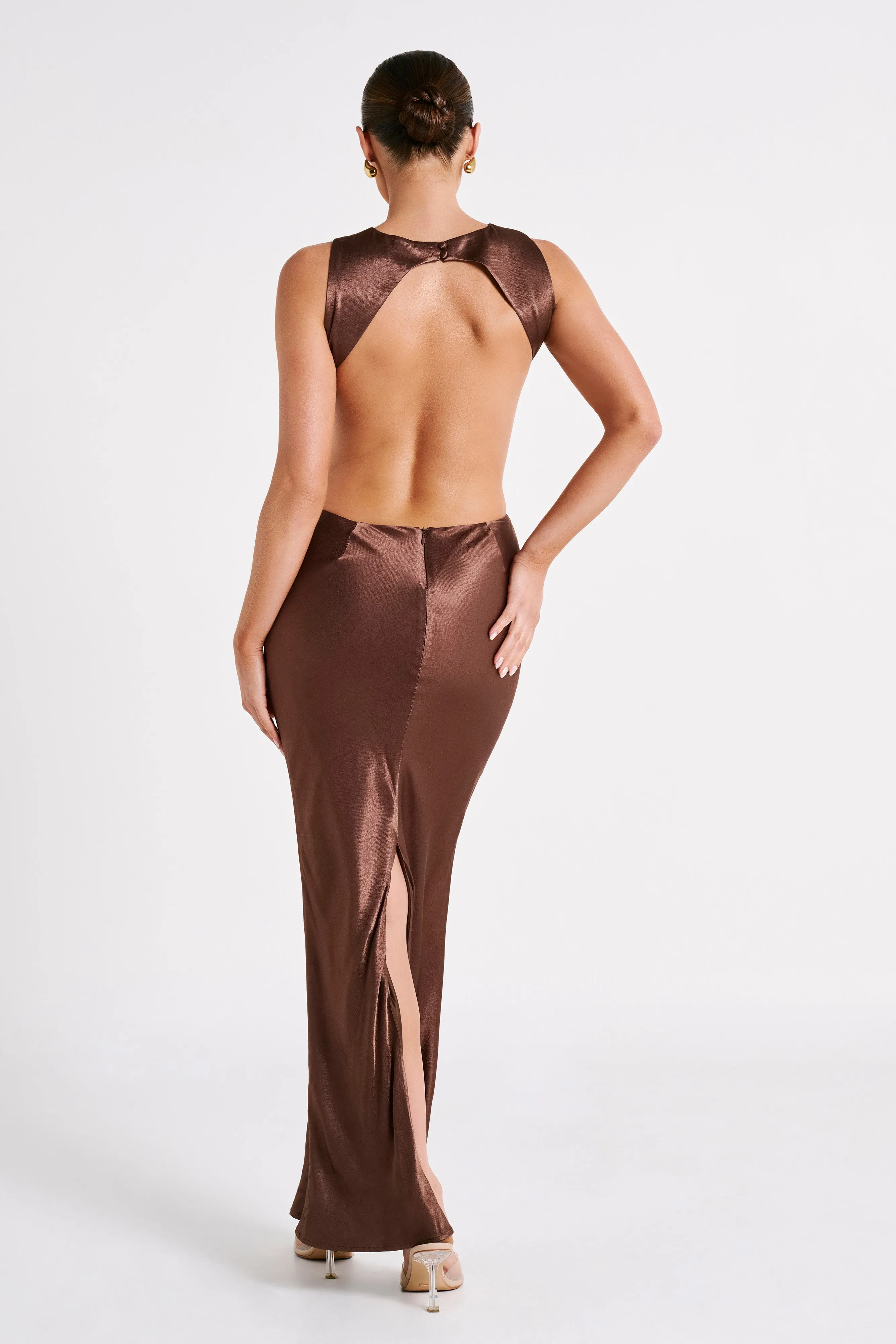 Electra Satin Cut Out Maxi Dress - Mocha sold by Meshki product image thumbnail 2