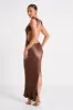 Electra Satin Cut Out Maxi Dress - Mocha sold by Meshki
