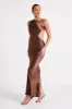 Electra Satin Cut Out Maxi Dress - Mocha sold by Meshki