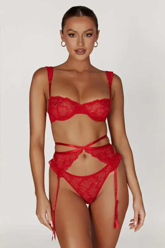 Oriana Lace Balconette Bra - Red sold by Meshki