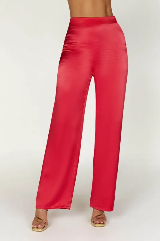Aspyn Satin Pants - Red made by Meshki