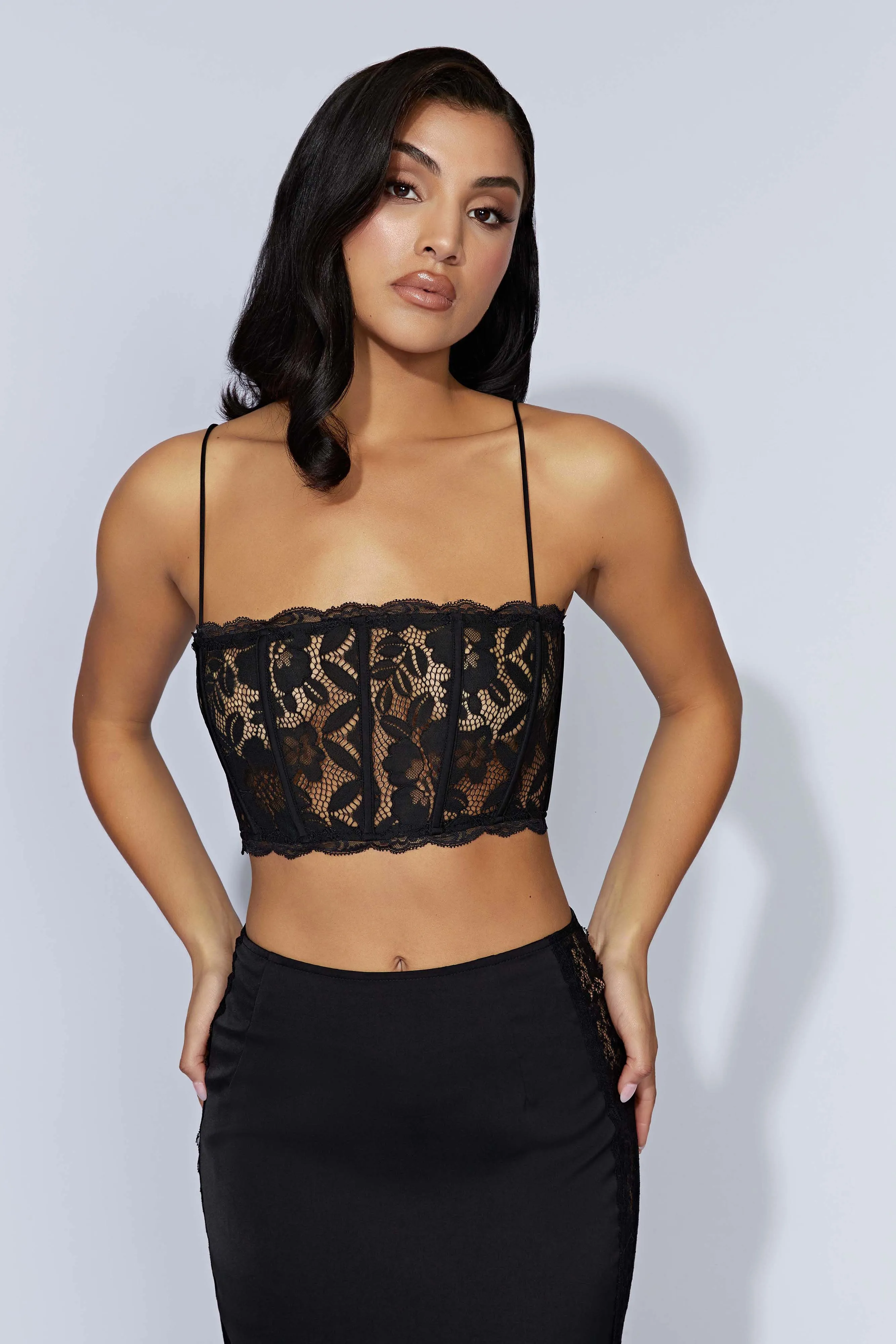 Bellamy Scallop Lace Bodice - Black sold by Meshki