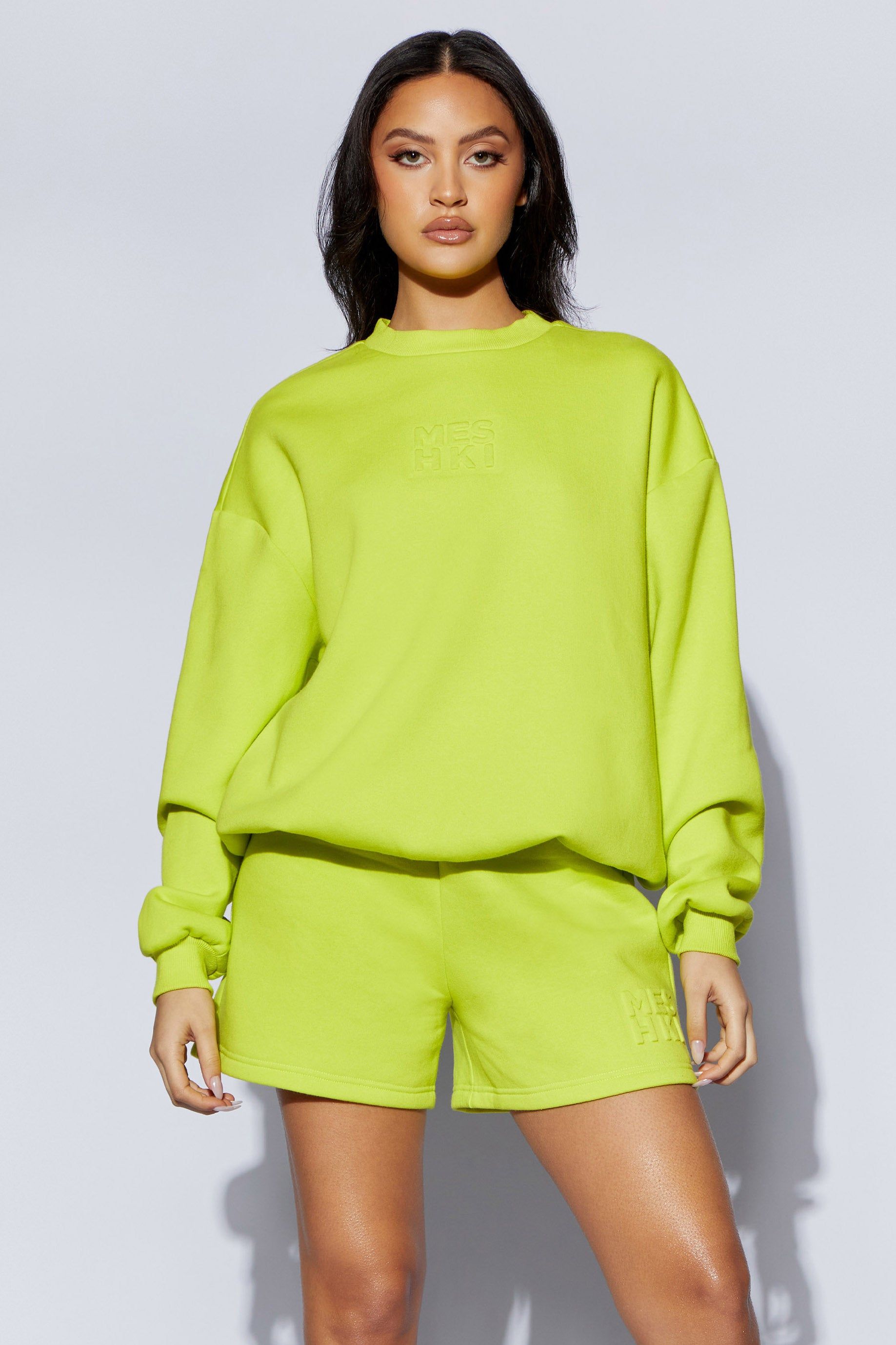 Sutton Embossed Fleeceback Crewneck - Lime Green sold by Meshki product image thumbnail 5