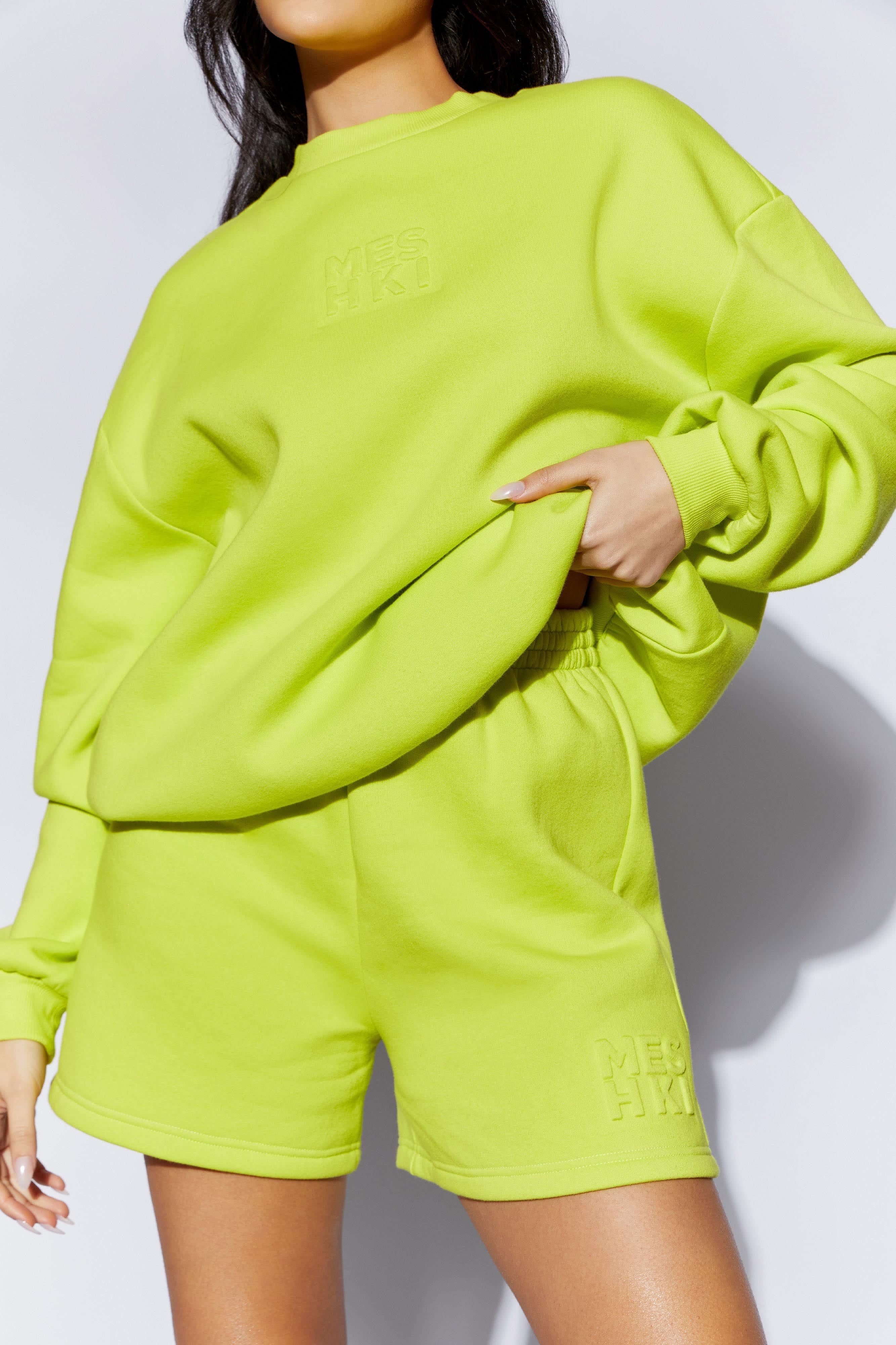 Sutton Embossed Fleeceback Crewneck - Lime Green sold by Meshki product image thumbnail 3