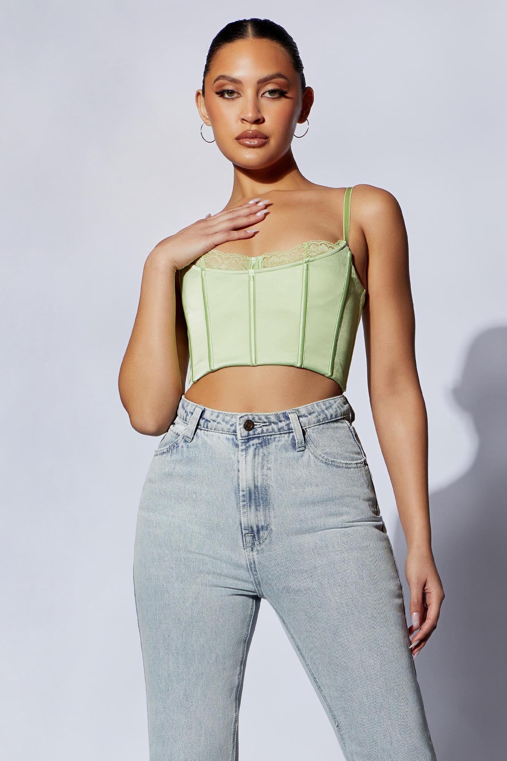 Lake Lace Cami Crop Top - Pistachio Green sold by Meshki product image thumbnail 2