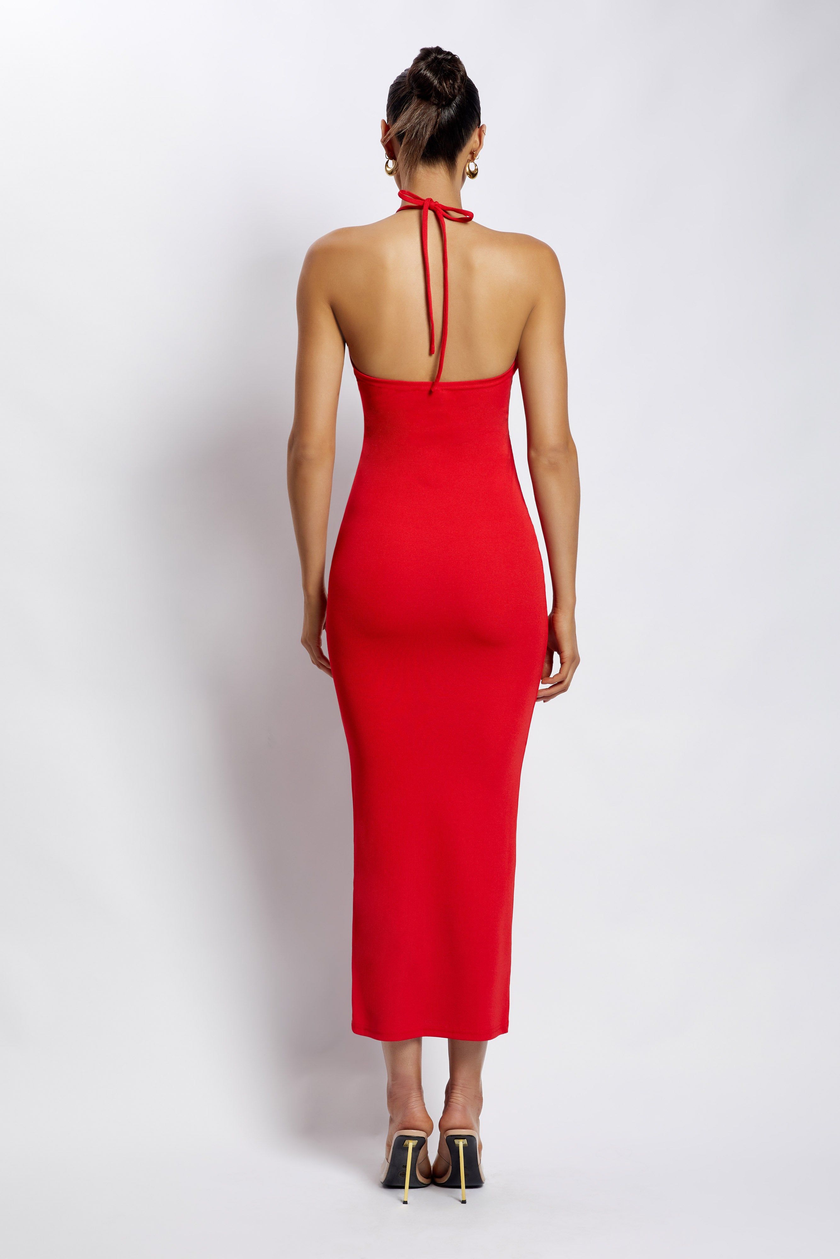Maddie Ribbed Drawstring Maxi Dress - Red sold by Meshki product image thumbnail 2