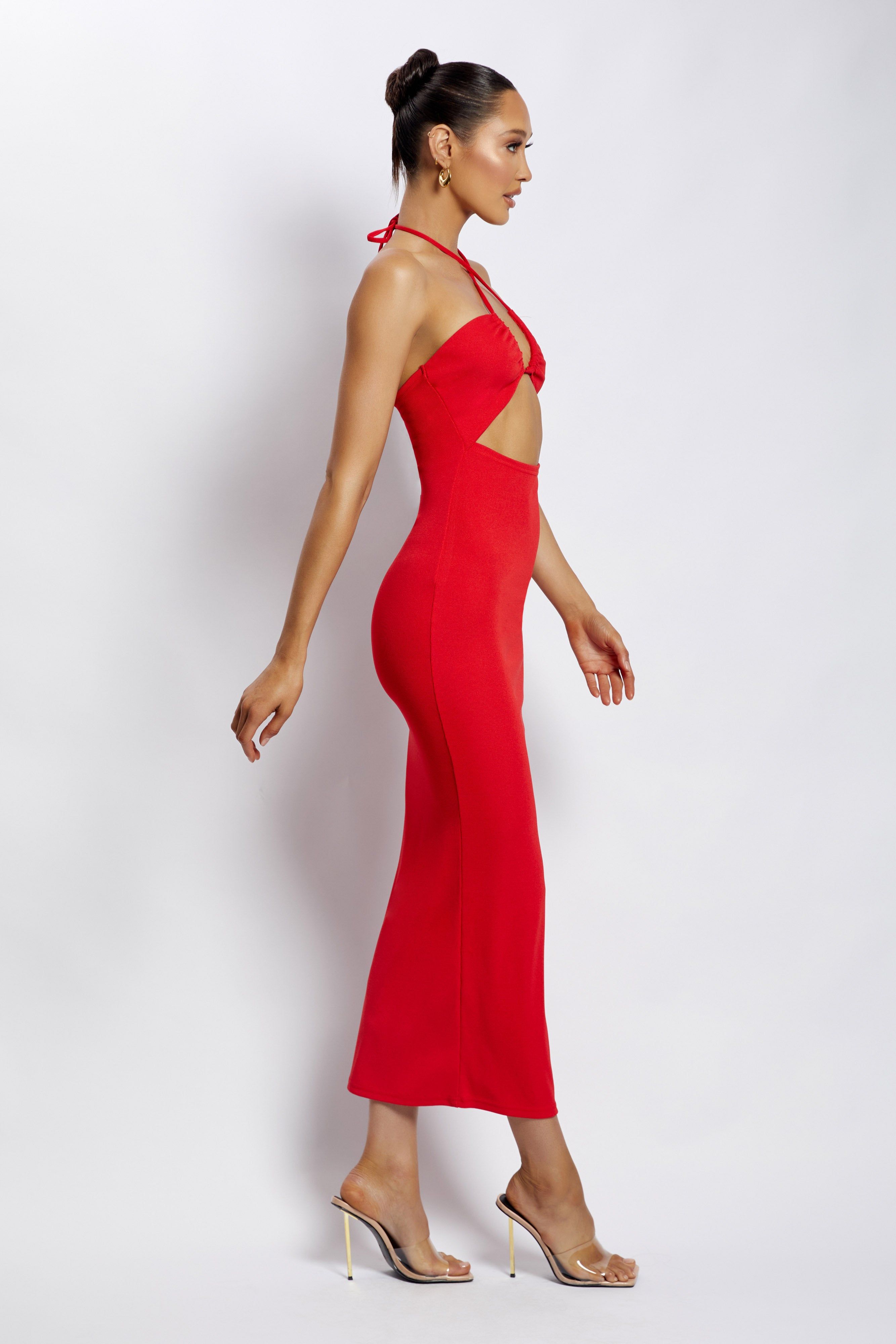 Maddie Ribbed Drawstring Maxi Dress - Red sold by Meshki product image thumbnail 4